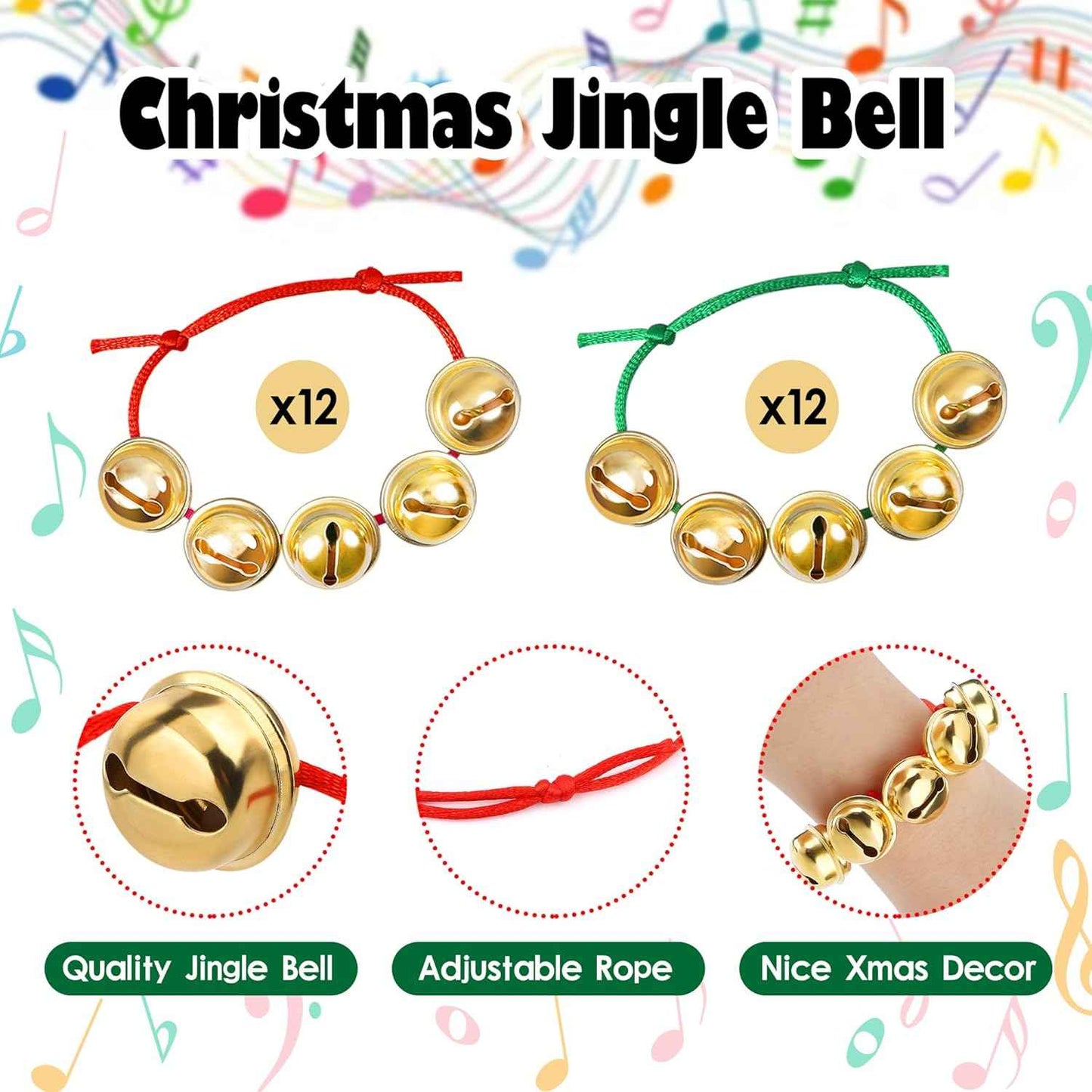 Cooraby 24 Pack Christmas Jingle Bell Bracelets Adjustable Christmas Gift Bracelets with Metal Jingles for Holiday Party Favors