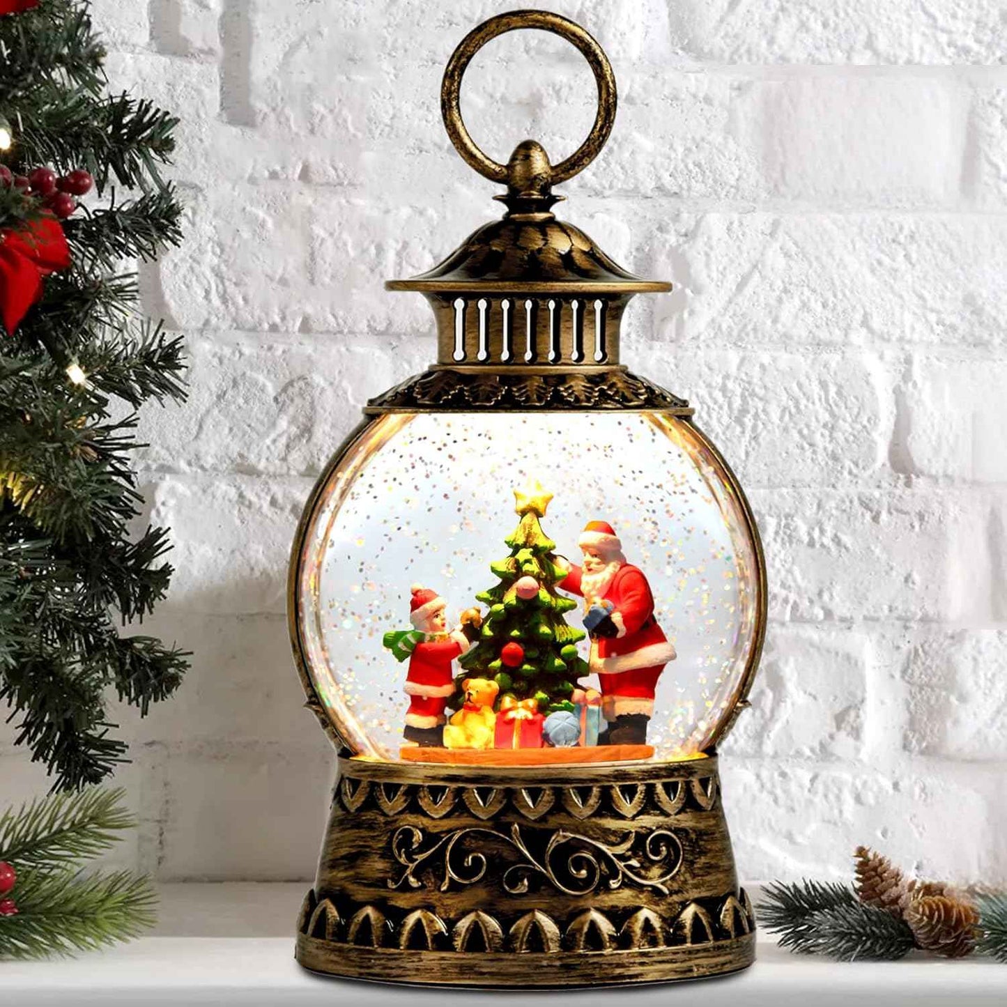 Valentine Day Red Truck Snow Globe Musical Decor,Valentines Day Couple Red Truck Light Up Snow Globe 6H Timer, USB/Battery Operated,Valentines Day Gifts for Her, Teacher, Girls