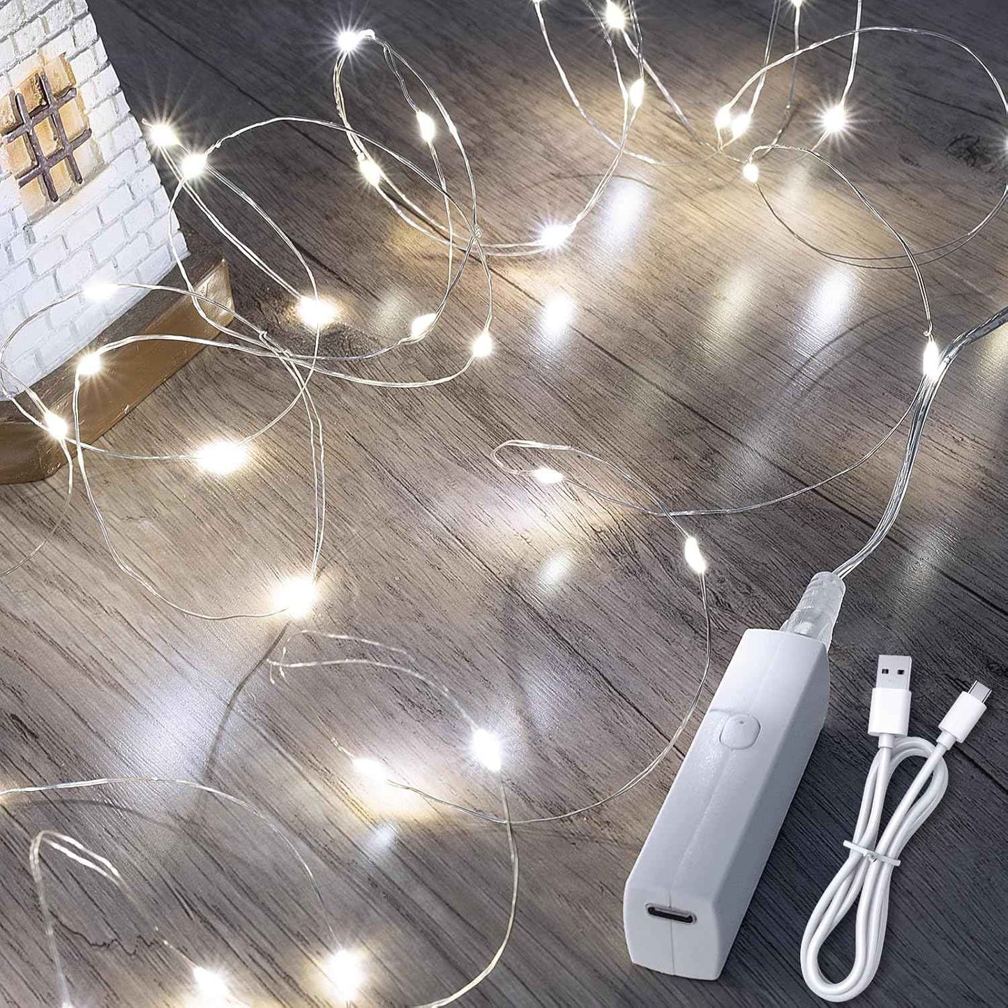 Lakumu LED Fairy Lights Battery Operated, Rechargeable Twinkle Lights with Timer, Mini LED String Lights for Bedroom, Christmas Decorations, Wedding, Centerpiece Table Decor (5M/16FT Warm White)