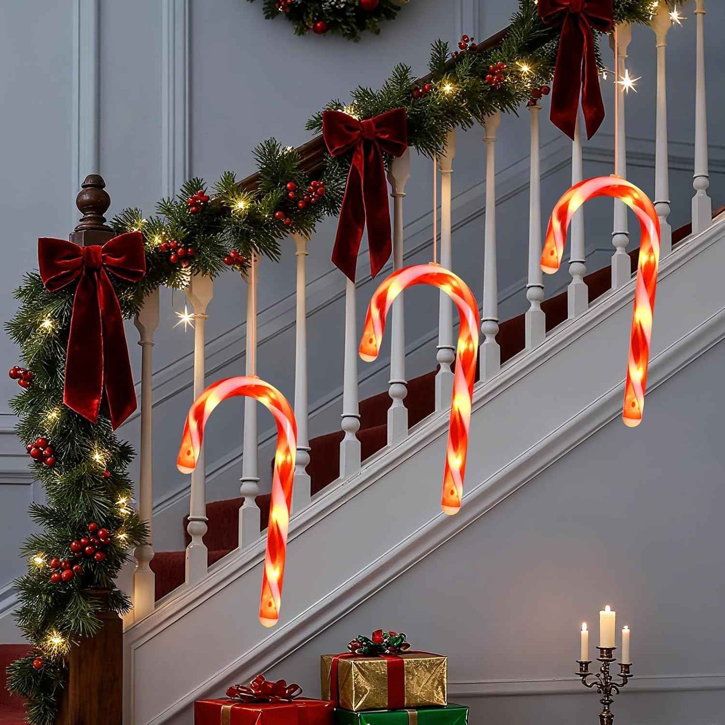 3 Pack Christmas Window Lights Decorations with Timer,Battery Powered Red Lighted Candy Cane LED Sucker for Xmas 2026 Hanging Fireplace Window Indoor Decor