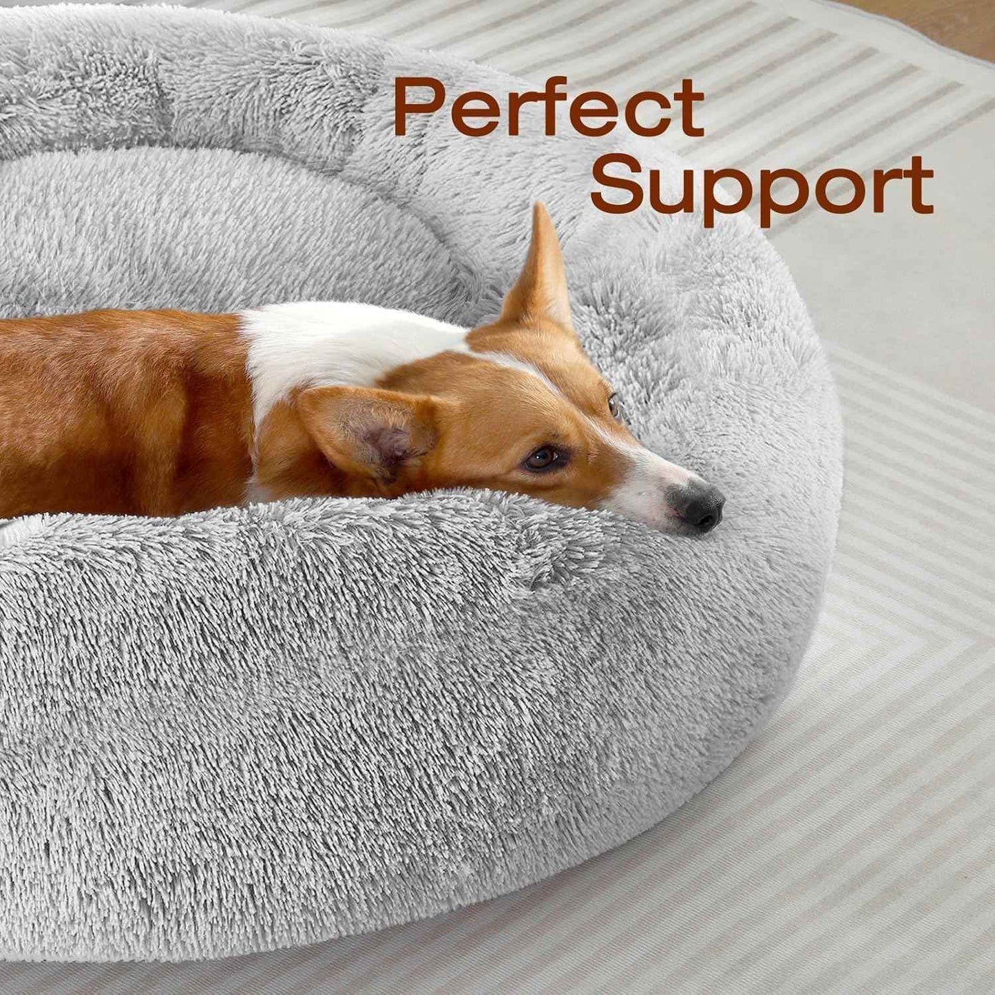 JOLLYVOGUE Dog & Cat Bed, Calming Anti-Anxiety Pet Bed for Small Dogs, Fluffy Donut Cushion for Small and Medium Pets (20")