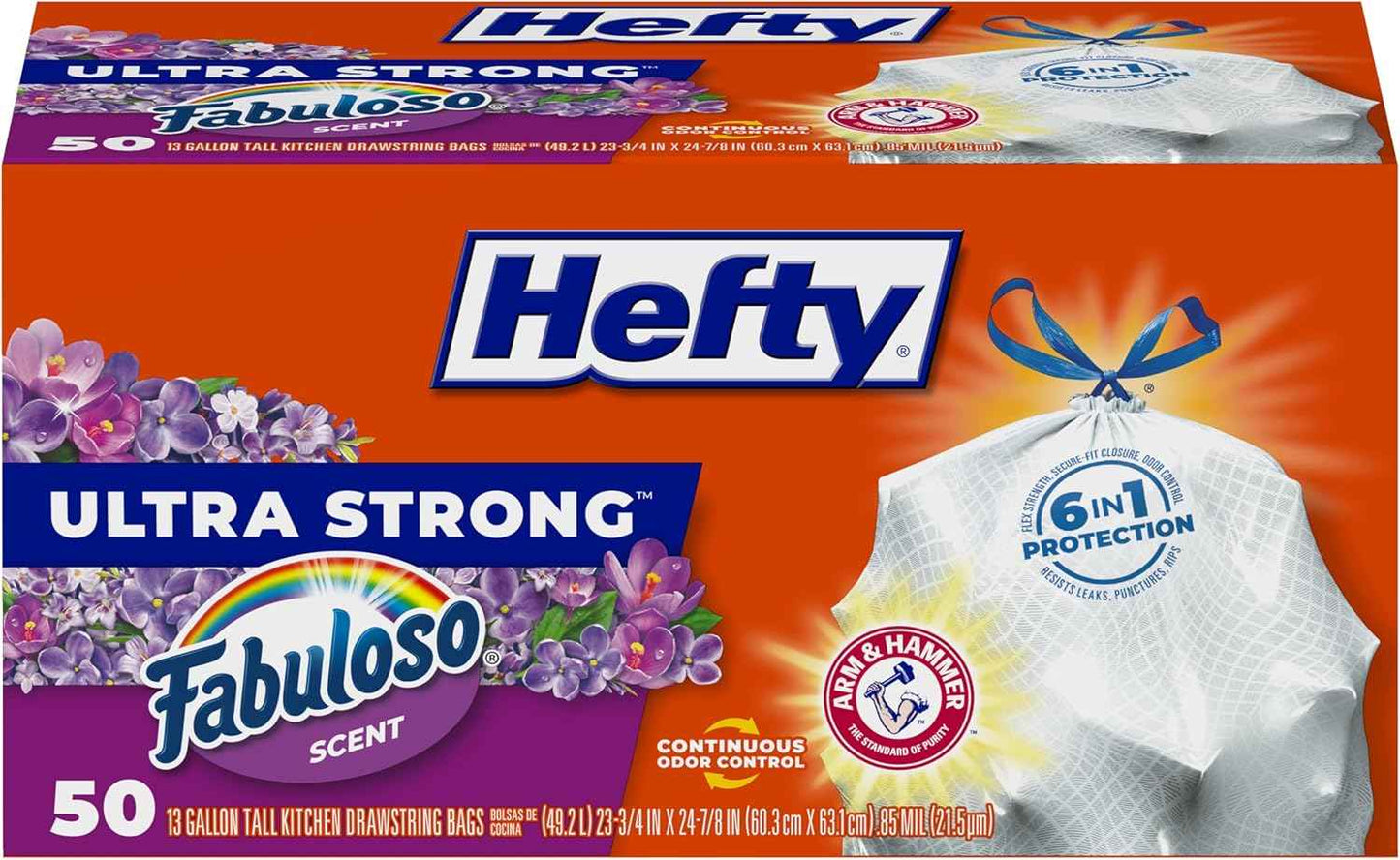Hefty Ultra Strong Tall Kitchen Trash Bags, Lavender & Sweet Vanilla Scent, 13 Gallon, 80 Count