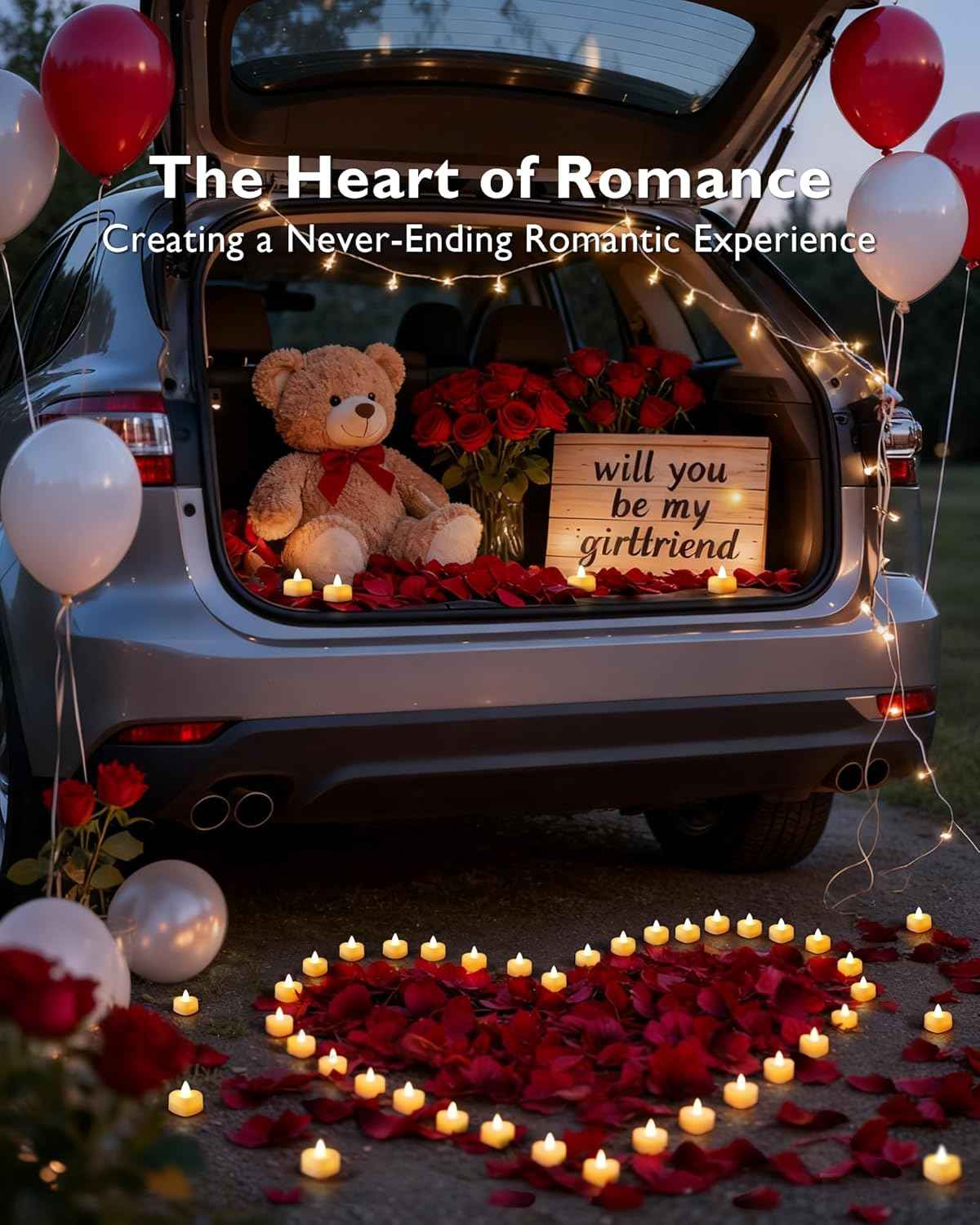 Amagic 1000 Pieces Artificial Rose Petals with 12 Heart LED Tea Lights Candles Kit, Rose Petals and Candles Set for Proposal, Anniversary, Valentine's Day, Special Romantic Night, Wedding Table Decor