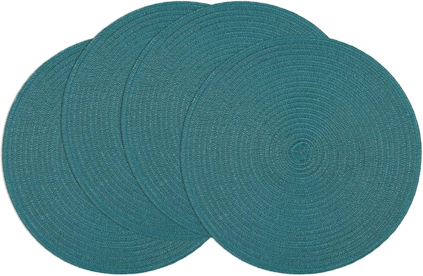 SHACOS 15 inch Round Braided Placemats Set of 6 Non Slip Heat Resistant Cotton Polyester Table Mats Washable Place Mats for Kitchen Dining Party Table Decor (Beige, 6)