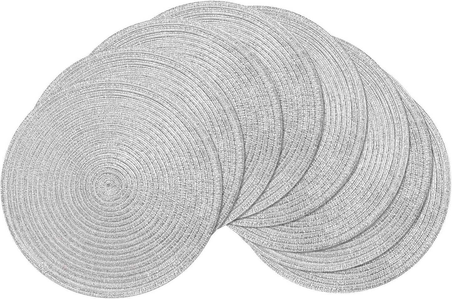 SHACOS 15 inch Round Braided Placemats Set of 6 Non Slip Heat Resistant Cotton Polyester Table Mats Washable Place Mats for Kitchen Dining Party Table Decor (Beige, 6)