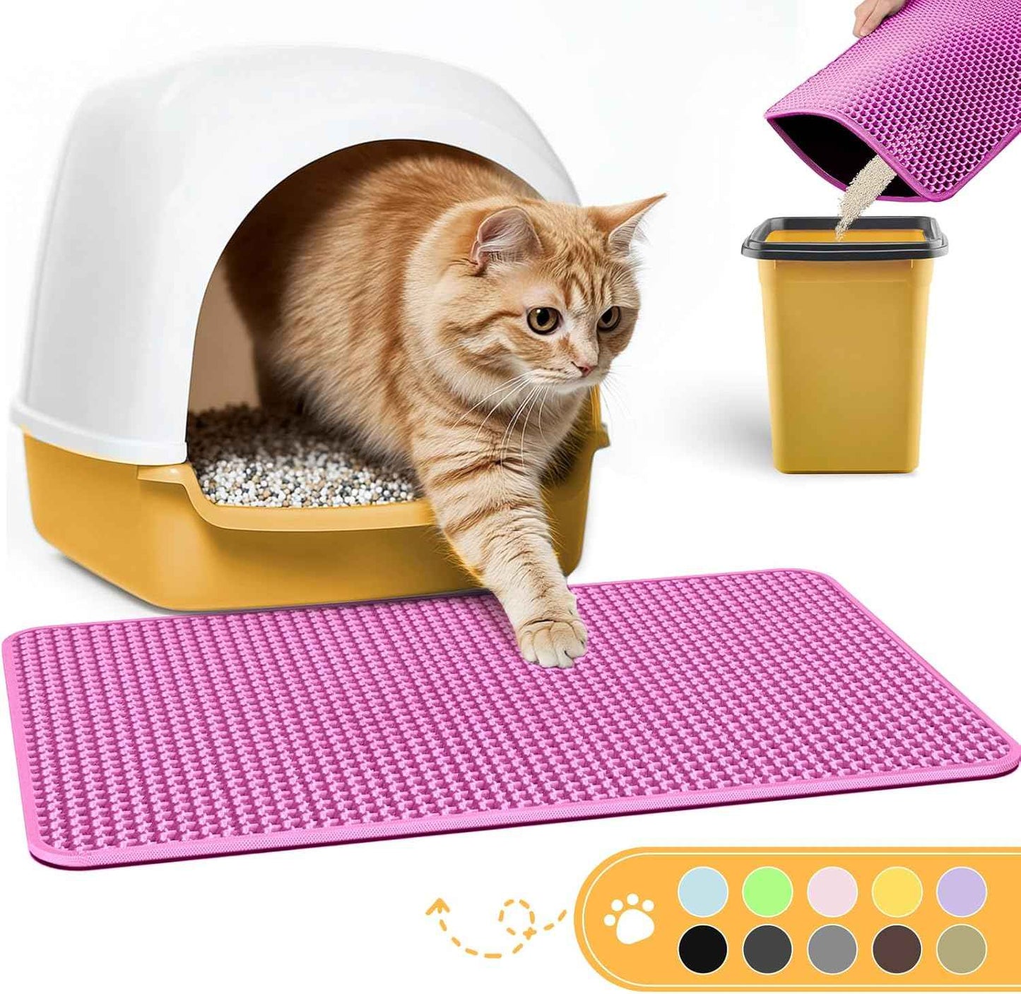 Cat Litter Mat - 23.2'' x 14.6'' Small Litter Trapping Mat, Easy to Clean Litter Box Mat, Waterproof, Urine-Proof, Non-Slip Kitty Litter Mats for Floor, Grey