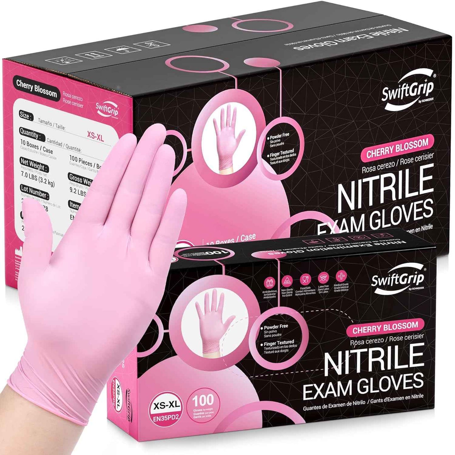 Pink Nitrile Gloves, 3-mil, Industrial Gloves Disposable Latex Free, for Cleaning & Esthetician, Rubber Powder-Free, 100-ct Box (Medium)
