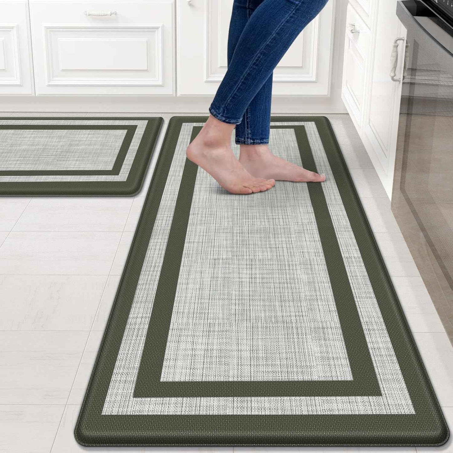 Mattitude Kitchen Mats Set of 2,Cushioned Anti-Fatigue Non-Skid Rug Sets Ergonomic Comfort Standing Mat for Kitchen, Floor, Office, Sink, Laundry, Black and Gray
