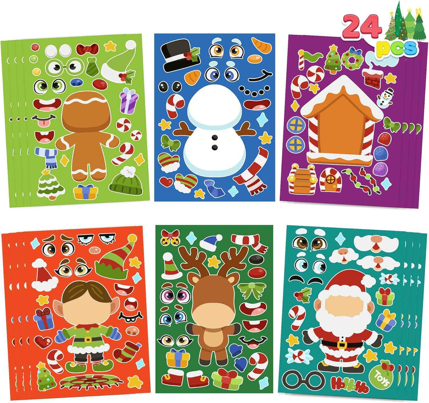 JOYIN 24 Pcs Christmas Tree Stickers, Make Your Own Christmas Tree Green Stickers Sheets, Party Favors for Kids Xmas Party Supplies, Classroom Games, Stocking Stuffers Holiday Presents