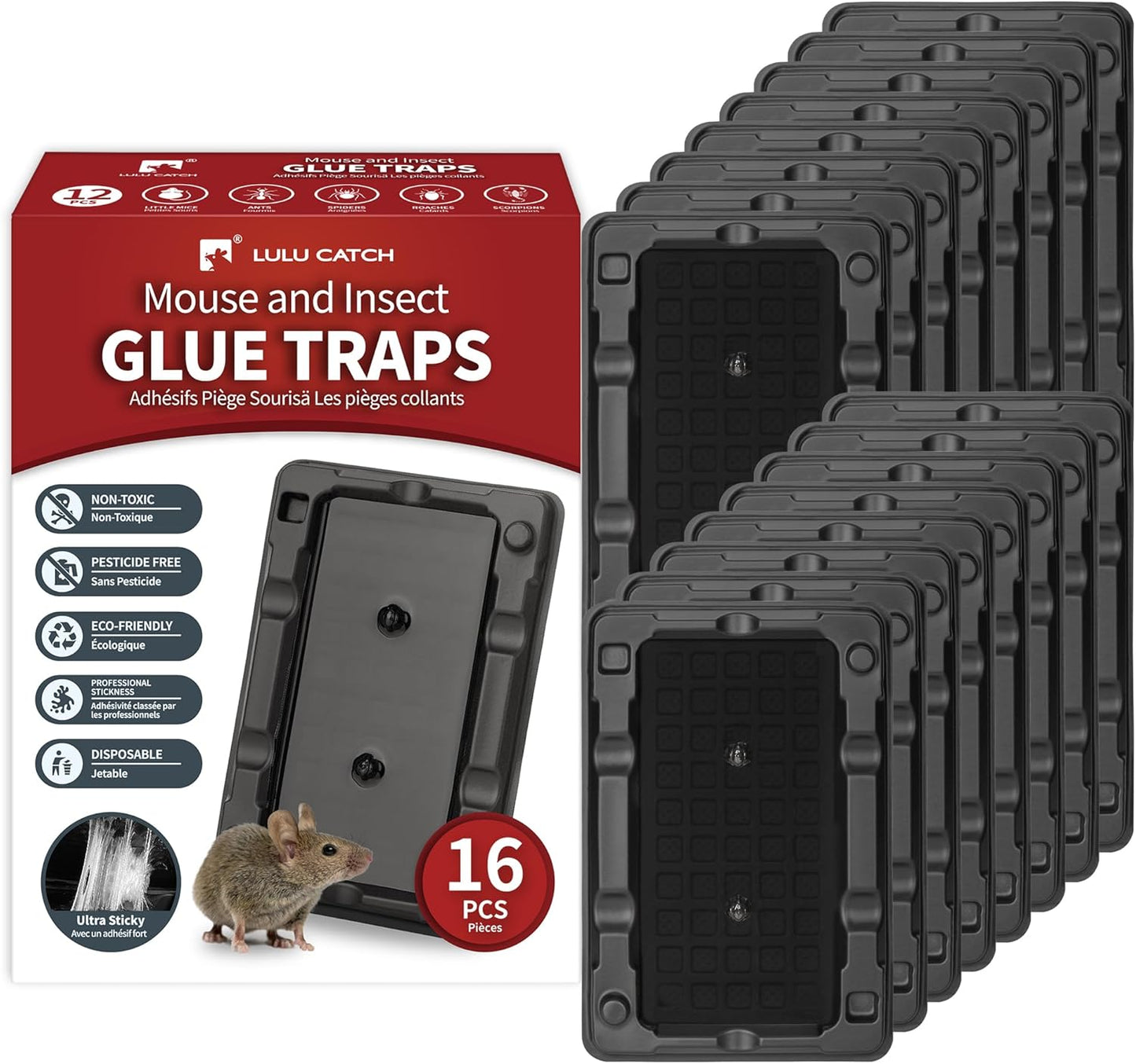 LULUCATCH Mouse & Insect Traps 12 Pack, Heavier Sticky Traps with Non-Toxic Glue for Small Mice & Insects. Sticky Mouse Traps Indoor, Easy to Set, Pet Safe Pest Control