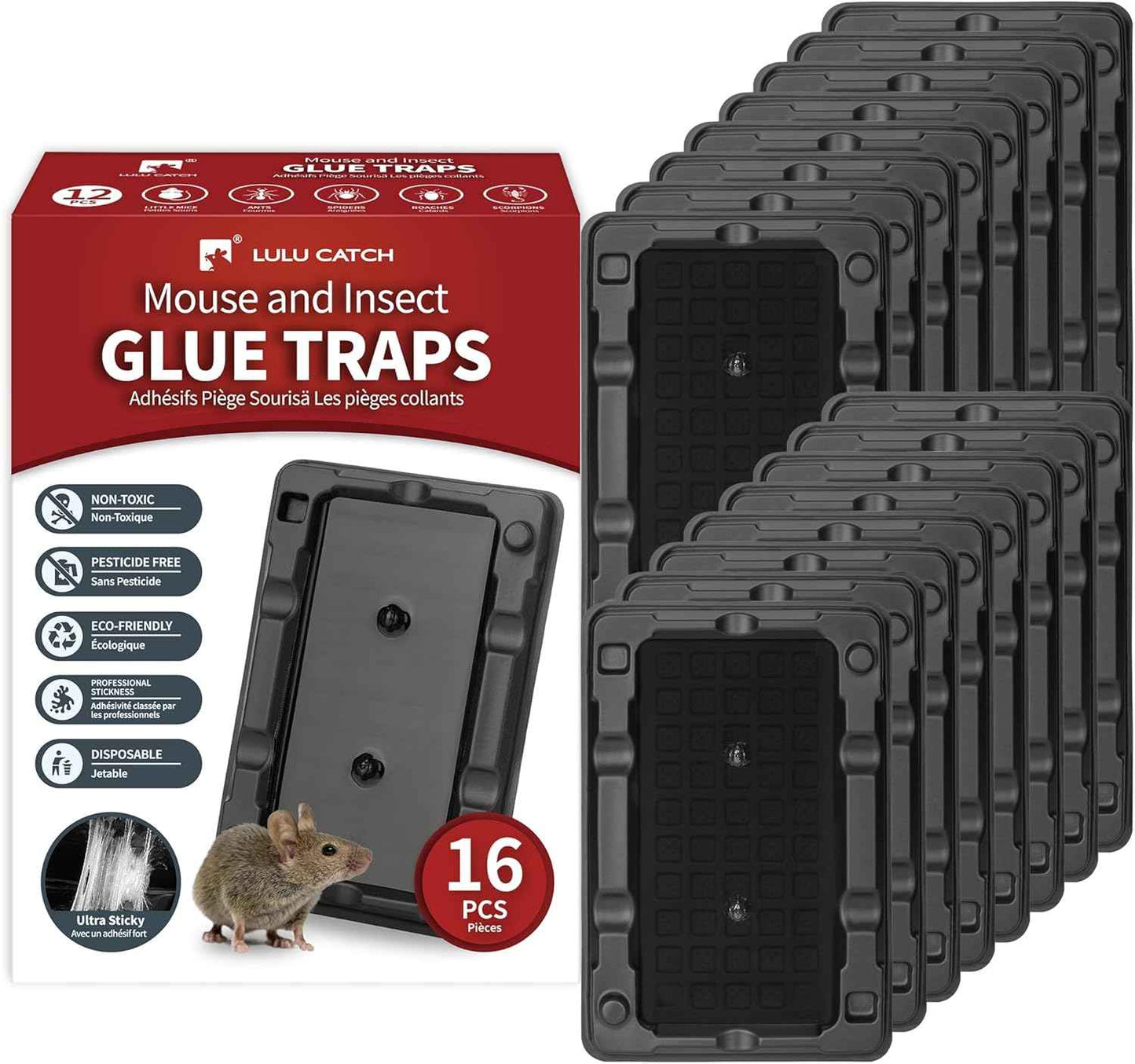 LULUCATCH Mouse & Insect Traps 12 Pack, Heavier Sticky Traps with Non-Toxic Glue for Small Mice & Insects. Sticky Mouse Traps Indoor, Easy to Set, Pet Safe Pest Control