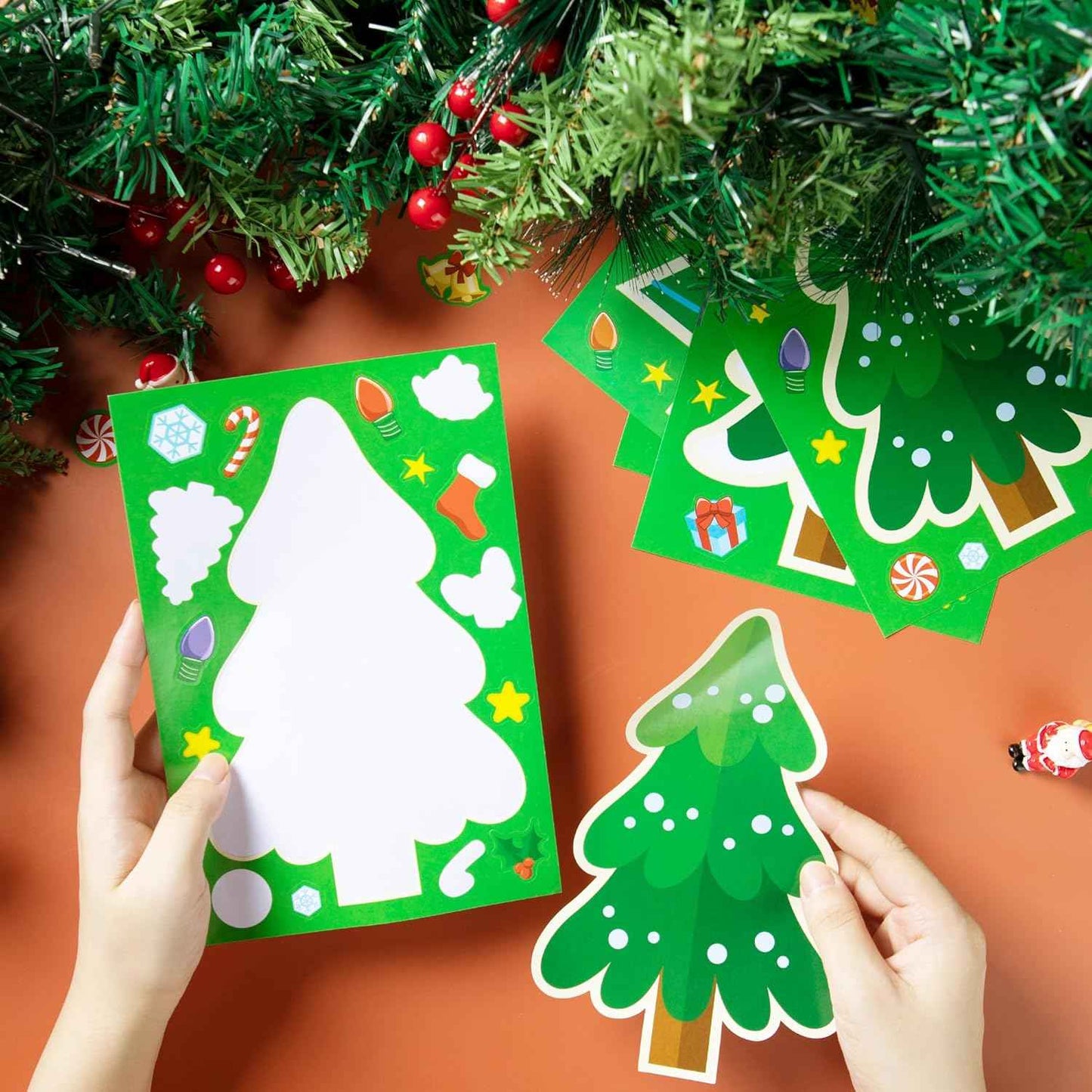 JOYIN 24 Pcs Christmas Tree Stickers, Make Your Own Christmas Tree Green Stickers Sheets, Party Favors for Kids Xmas Party Supplies, Classroom Games, Stocking Stuffers Holiday Presents
