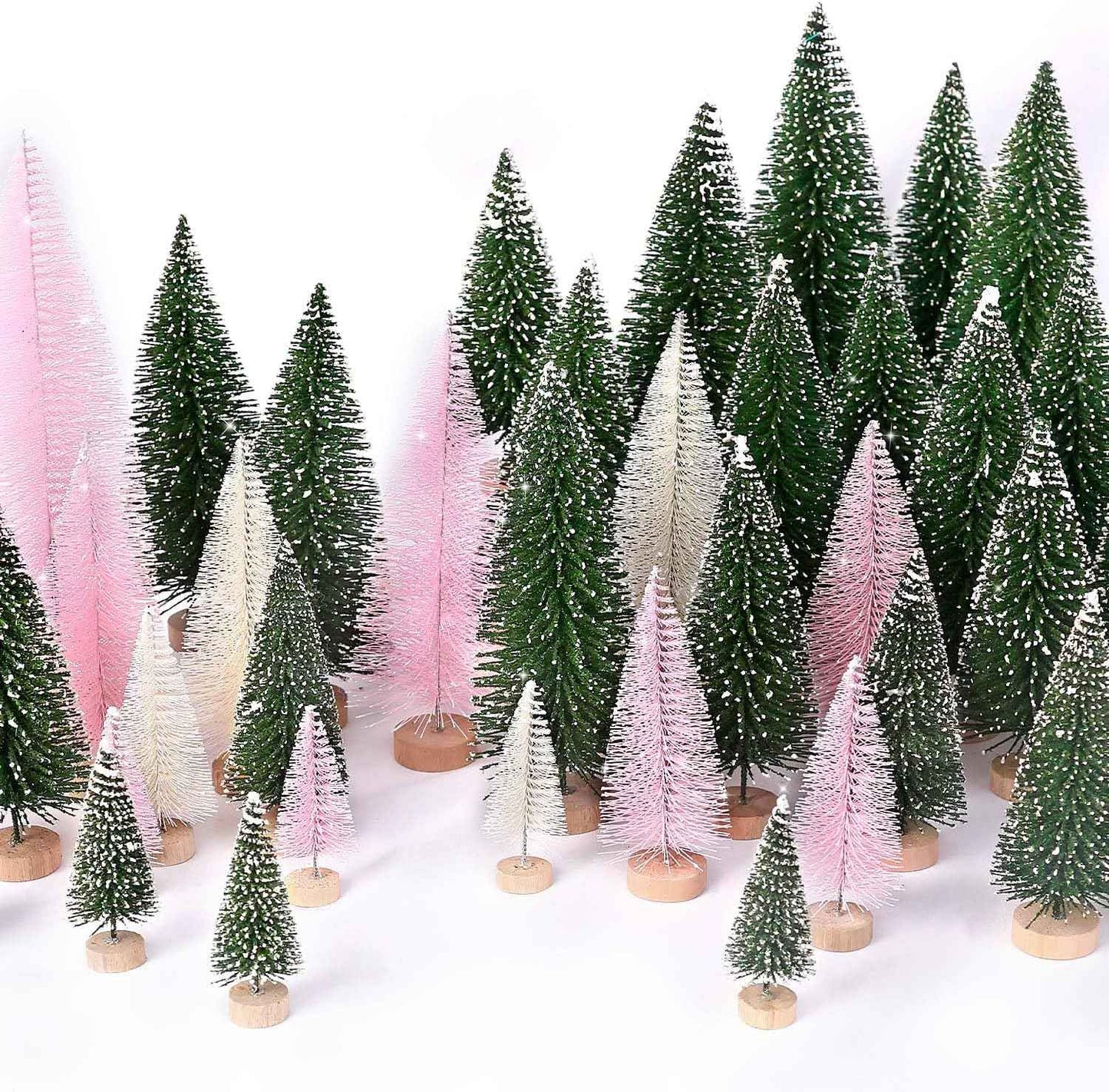 30Pcs Christmas Decorations Mini Christmas Trees, Artificial Christmas Tree Bottle Brush Trees with Wooden Base for Christmas Decor Christmas Party Home Table Craft
