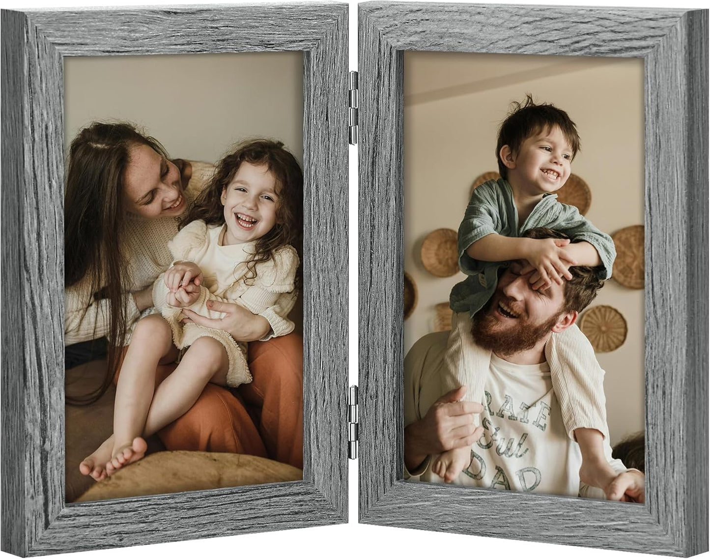 decorUhome Double 4x6 Picture Frame Vertical, Engineered Wood Bifold Photo Frame with Plexiglass for Tabletop Display, 4x6, Black