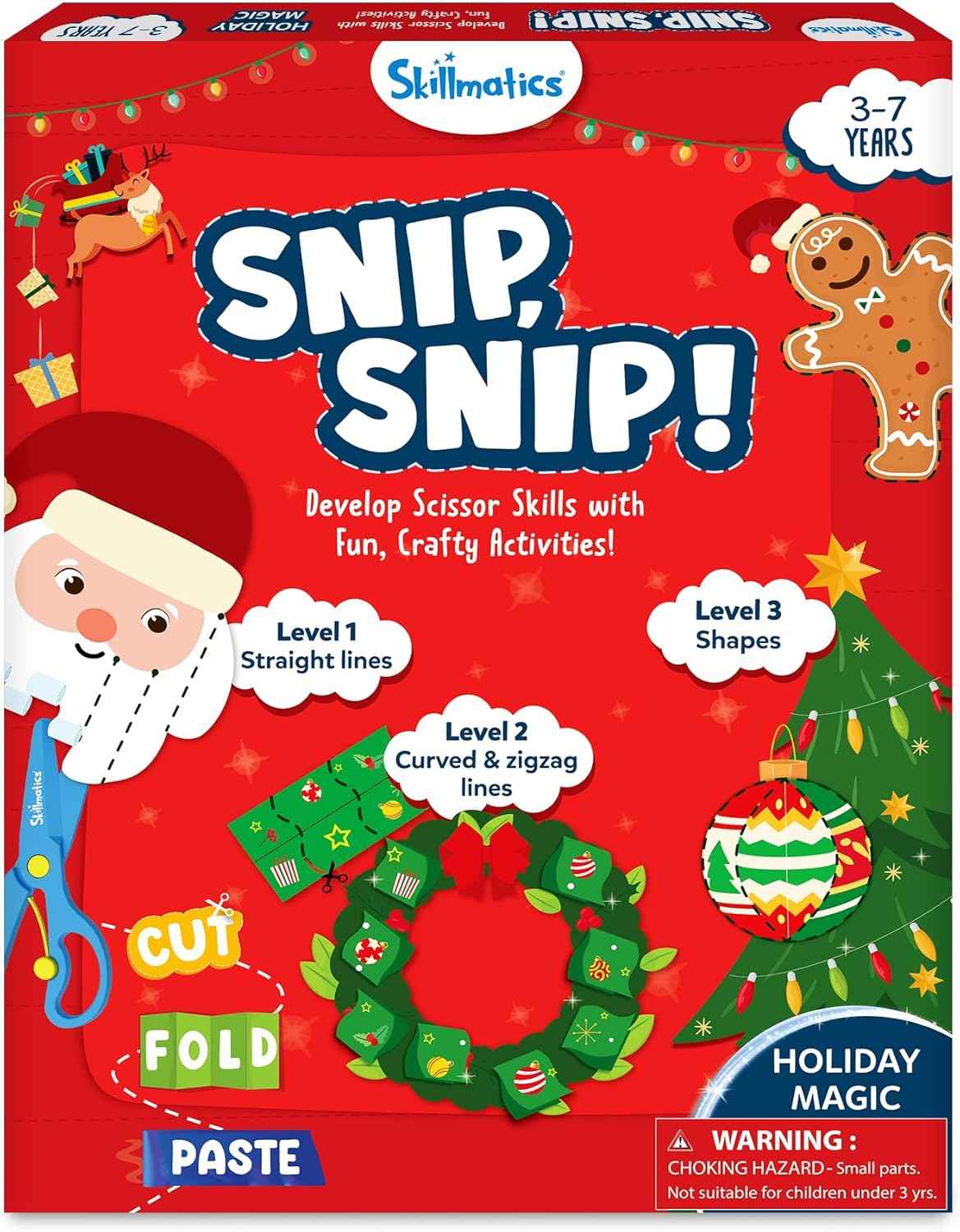 Skillmatics Scissor Skills Activity Book - Snip Snip, Stocking Stuffers, 25 Fun Cutting & Creative Activities, Fine Motor Skills, Felt Craft Kit, Christmas Gifts for Kids Ages 3, 4, 5, 6, 7