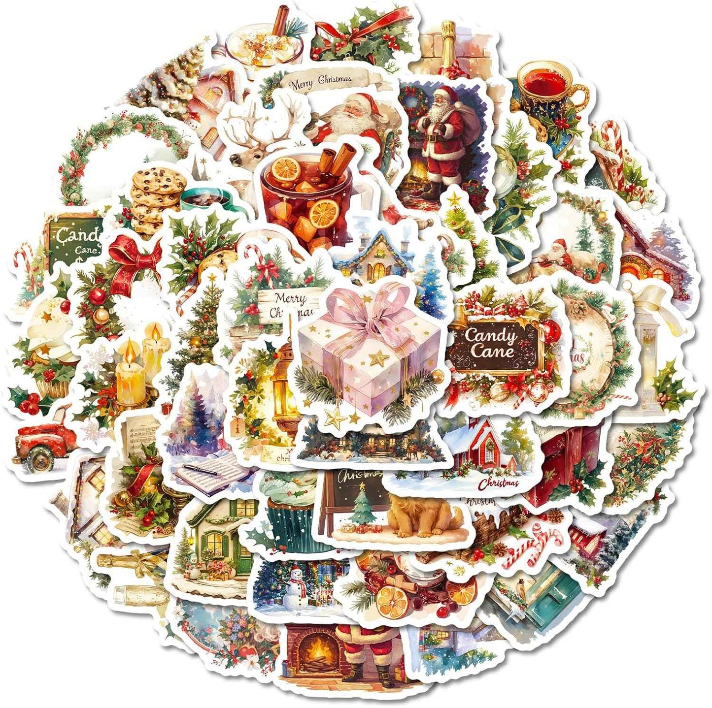 50 PCS Christmas Theme Stickers, Waterproof Xmas Holiday Party Stickers, Kids and Youth Decals for Scrapbook,Xmas Party Favorite (Christmas-01)