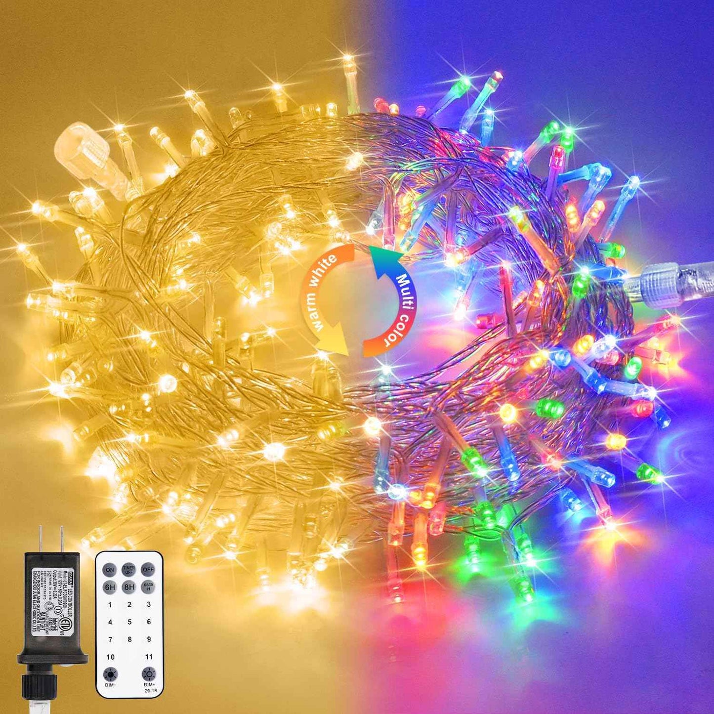 JMEXSUSS 100 LED Warm White Christmas Lights, Indoor String Light Bedroom 8 Modes Christmas Tree Lights Plug in, 33ft Connectable Fairy Twinkle Light Outdoor for Home Garden Xmas Tree Decor
