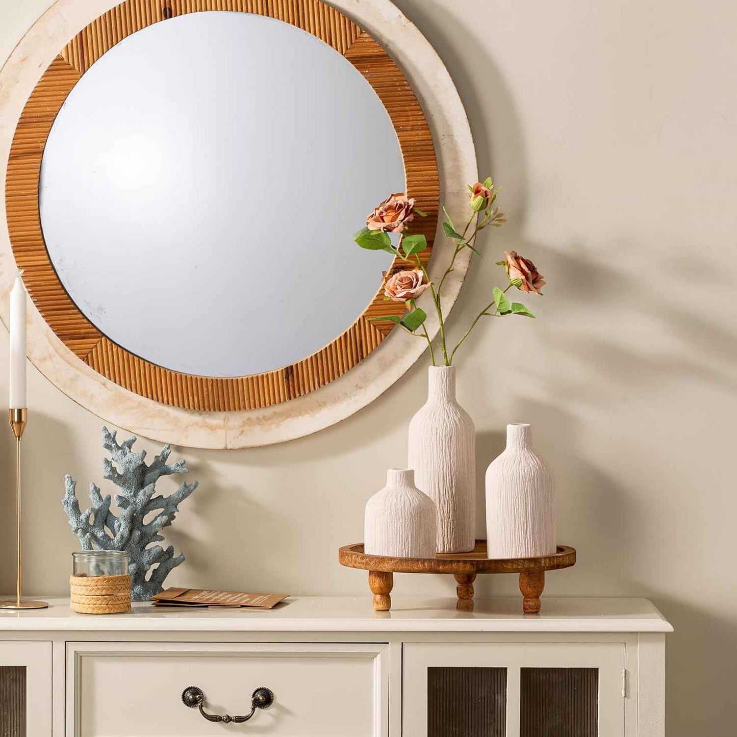 Ceramic Vase Home Table Decor - White Flower Vase Set of 3 Living Room Kitchen Decorations Farmhouse Modern Rustic Vases Decorative Centerpiece for Shelf Bedroom Office Bathroom Dining Coffee Desk