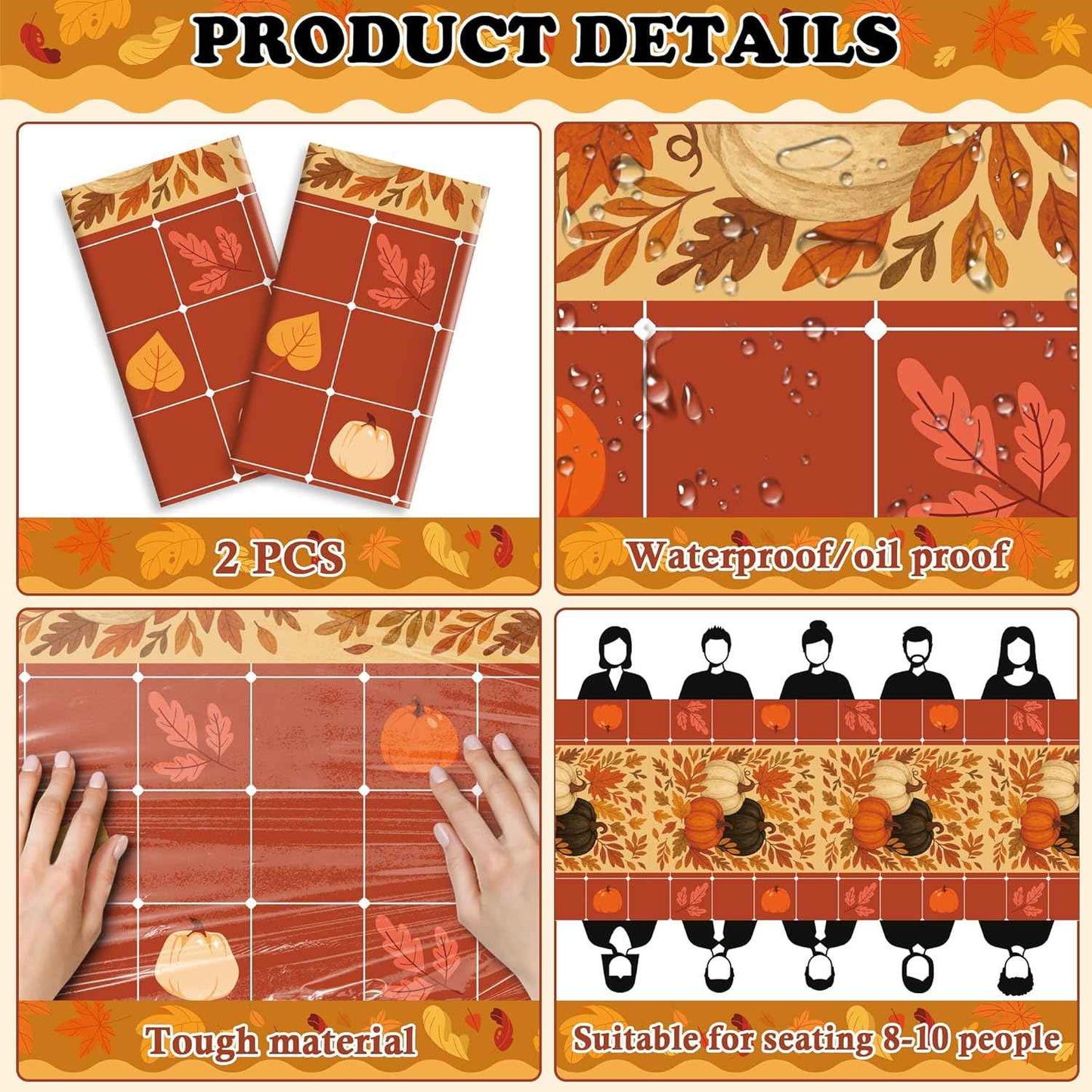 OHOME Thanksgiving Tablecloth - Thanksgiving Decorations - Friendsgiving Table Decor for Party Favors Essentials Backdrop Outdoor Indoor,52''x87'',2 Pack