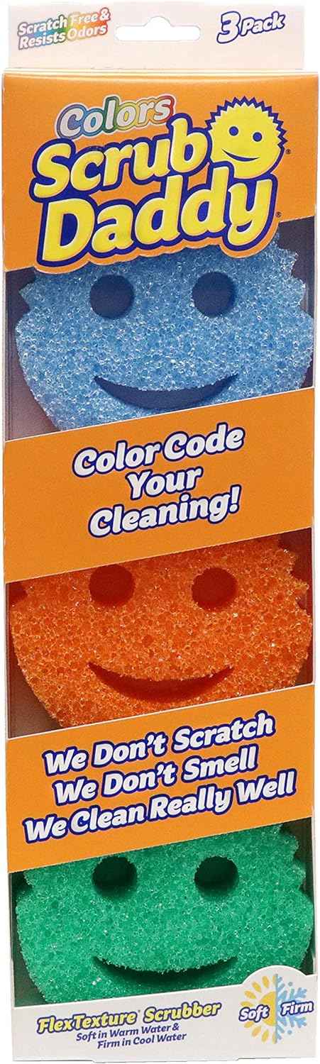Scrub Daddy Color Sponges - Scratch-Free Multipurpose Dish Sponges for Kitchen, Bathroom & Household Cleaning - Made with BPA-Free Polymer Foam (3 Count)