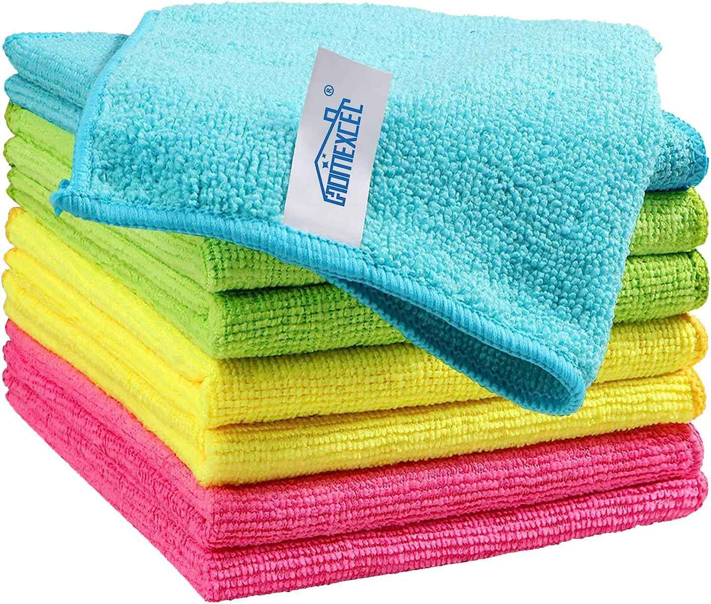 HOMEXCEL Microfiber Cleaning Cloth, Kitchen Towels 12 Pack, Lint Free, Scratch-Free, Highly Absorbent, Reusable Dish Towels for Kitchen and Household