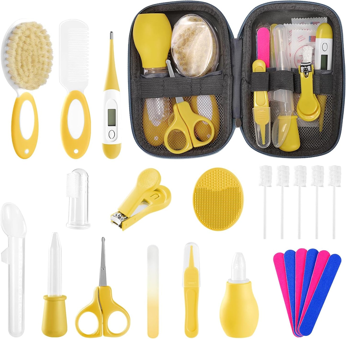 Baby Healthcare and Grooming Kit for Newborn Kids, 24PCS Upgraded Safety Baby Care Kit, Newborn Nursery Health Care Set, Baby Care Product (Grey White)