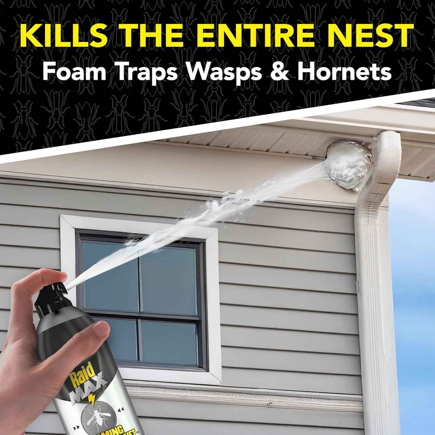 Raid Max Foaming Wasp & Hornet Killer, Fast Coverage Foam, Bug Killer Kills The Entire Nest, 16.5 oz