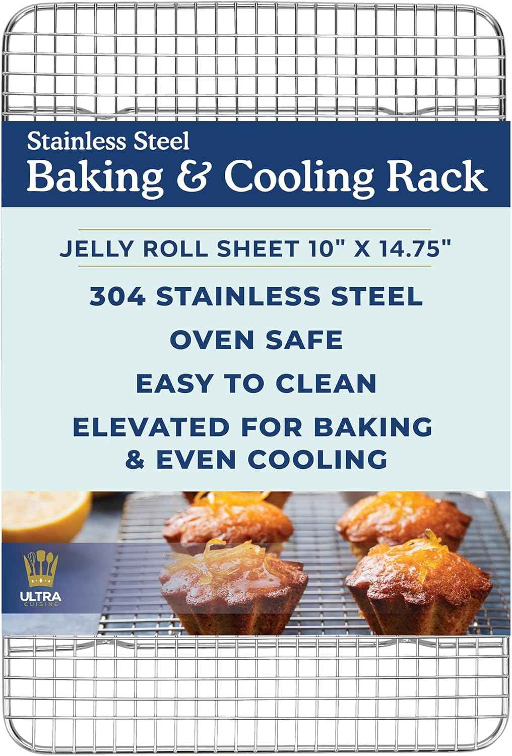 Ultra Cuisine Oven-Safe, Dishwasher-Safe 100% Stainless Steel Cooling and Baking Rack Set Heavy Duty Tight-Wire - 11.5 x 16.5-inch - Set of 2 - Half Sheet Pan Cooling Racks