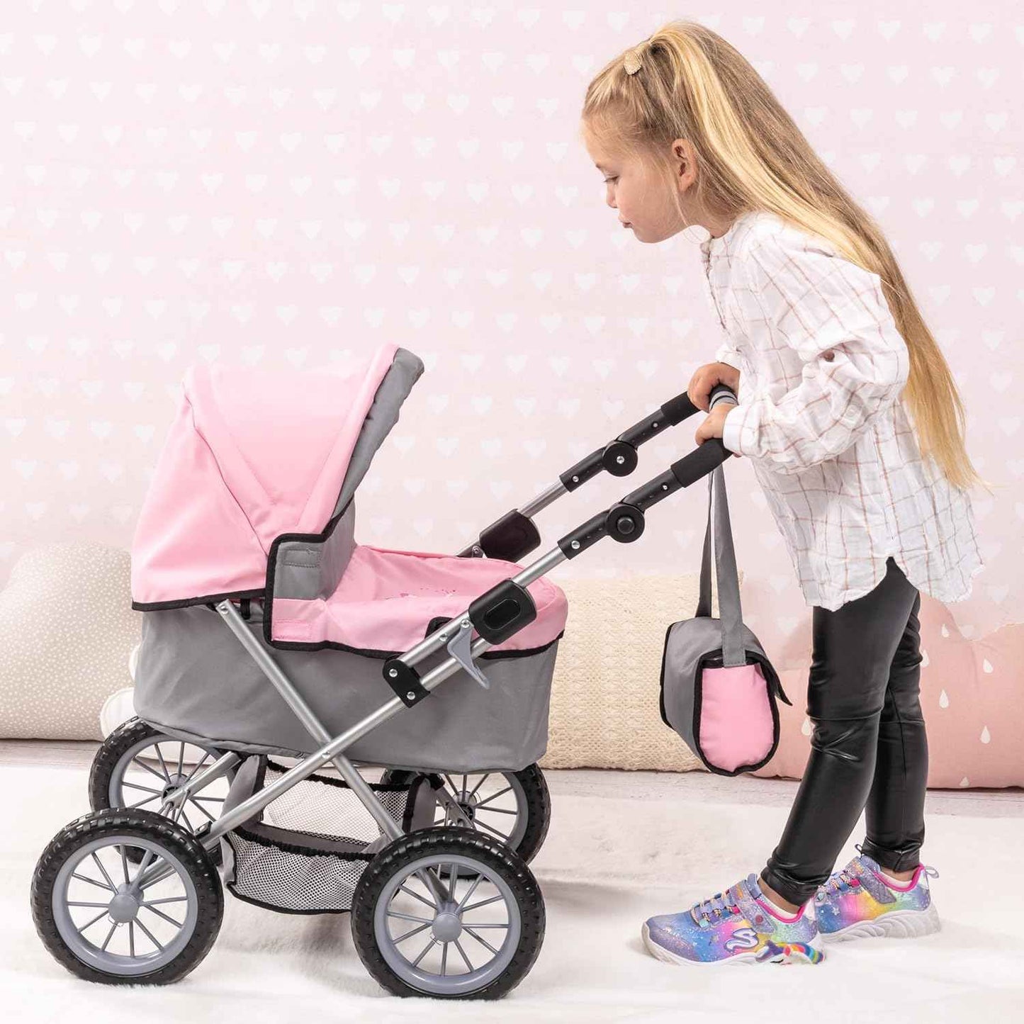 Bayer Design Baby Doll Trendy Pram in Grey/Pink, 67 x 41 x 68 centimeters, 1300800