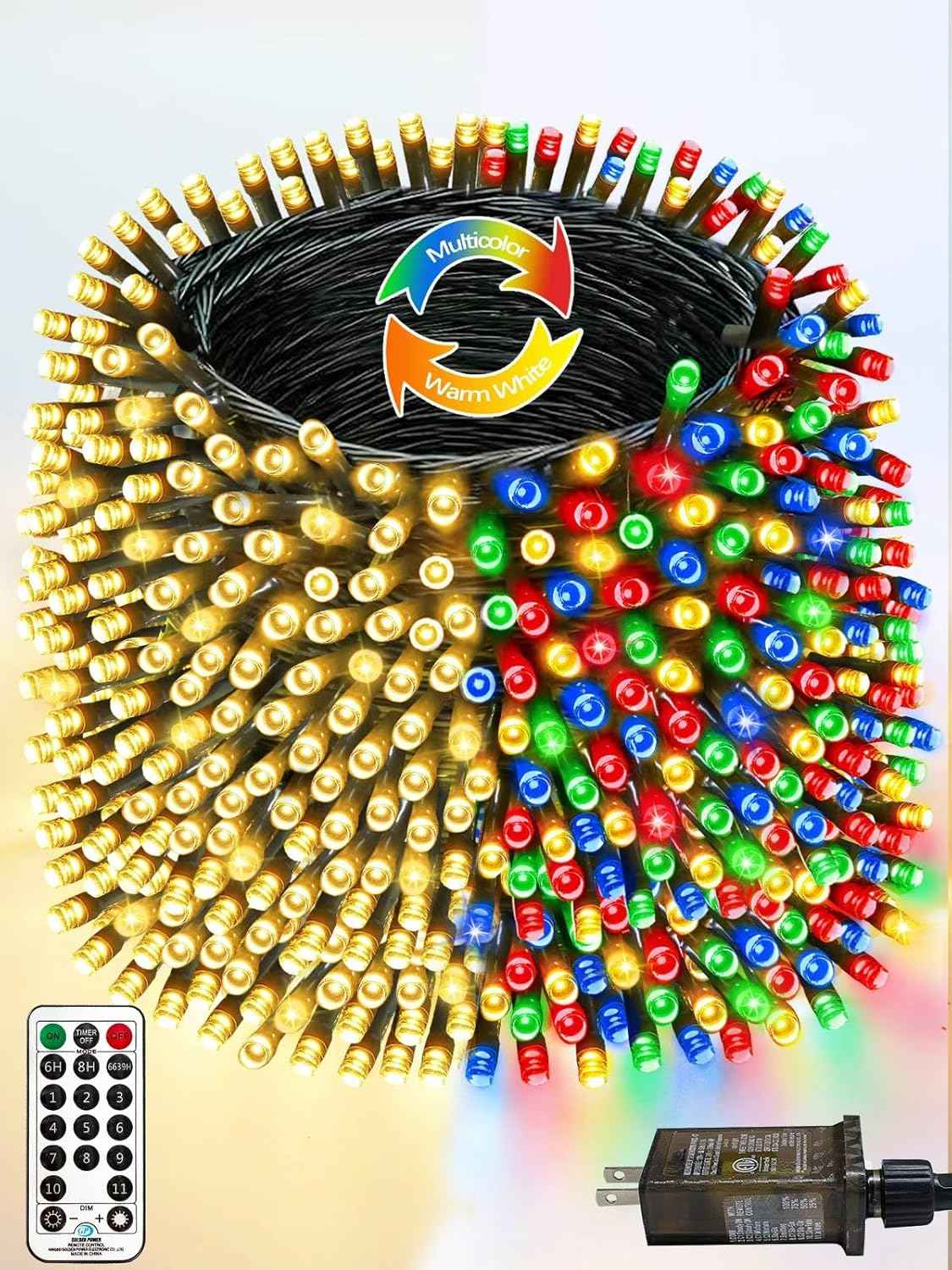 Upgraded 75.8 FT 200 LED Christmas String Lights Outdoor/Indoor, Timer & Memory Function & 8 Modes, Extendable Green Wire Waterproof Fairy String Lights for Xmas Tree Holiday Party Garden (Warm White)