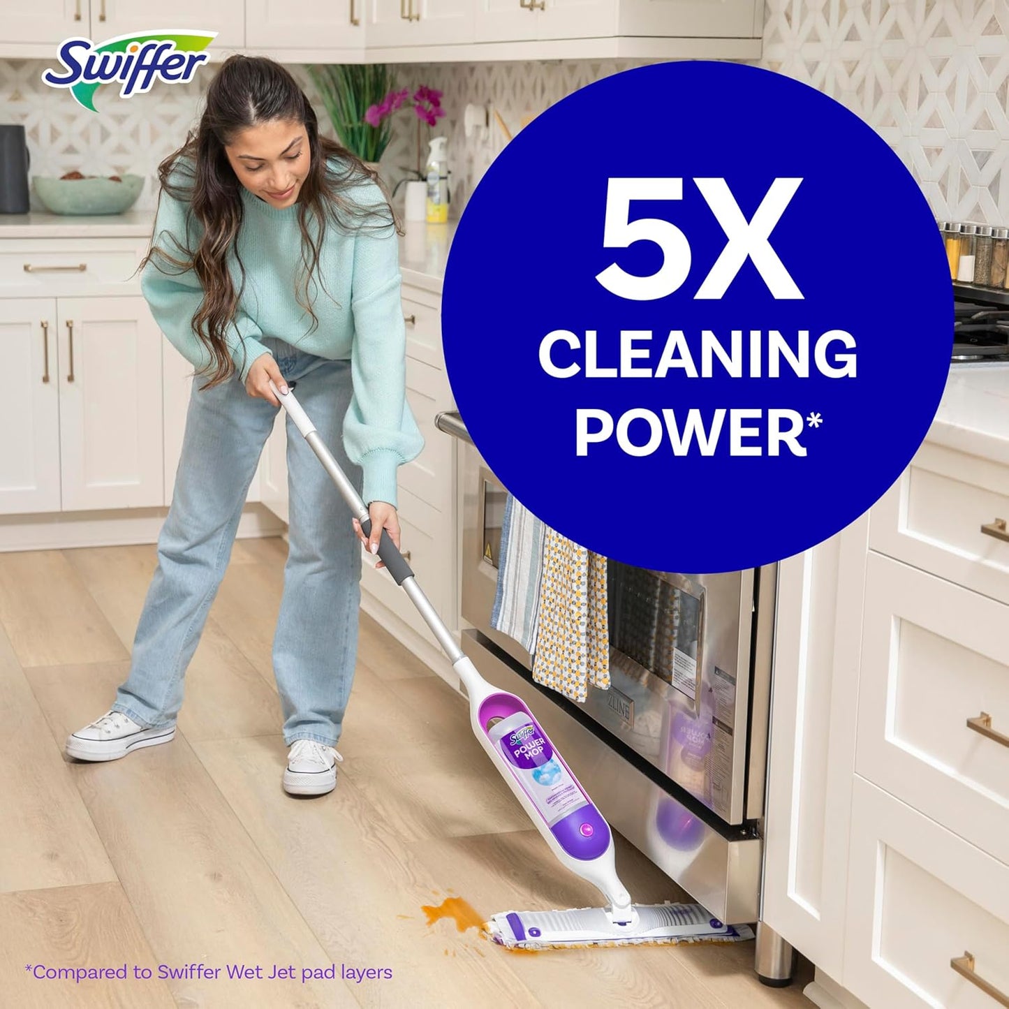 Swiffer PowerMop Multi-Surface Mop Kit for Floor Cleaning, Includes PowerMop, 2 Mopping Pad Refills, 1 Cleaning Solution with Fresh Scent and 2 Batteries - Rayz Mart