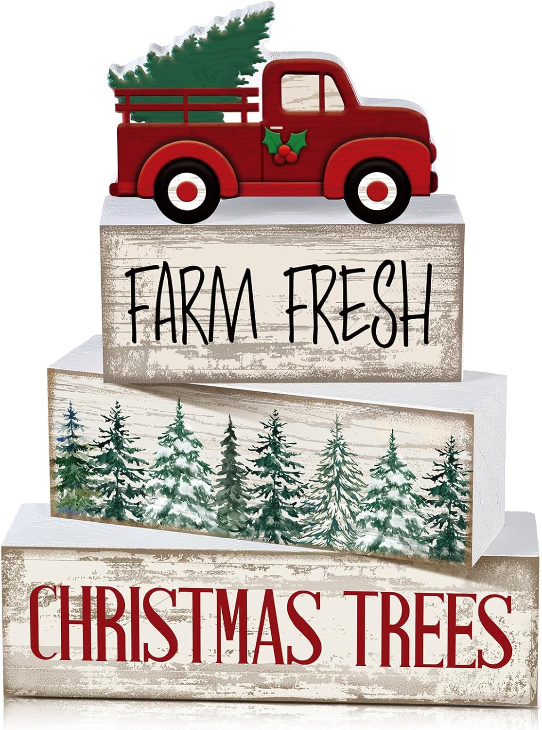 4 Pcs Christmas Table Decoration Wooden Santa Claus Decor Christmas Tiered Tray Decor Decorative Santa Claus Elk Block Sign Gift Farmhouse Xmas Table Centerpiece for Home Kitchen Shelf