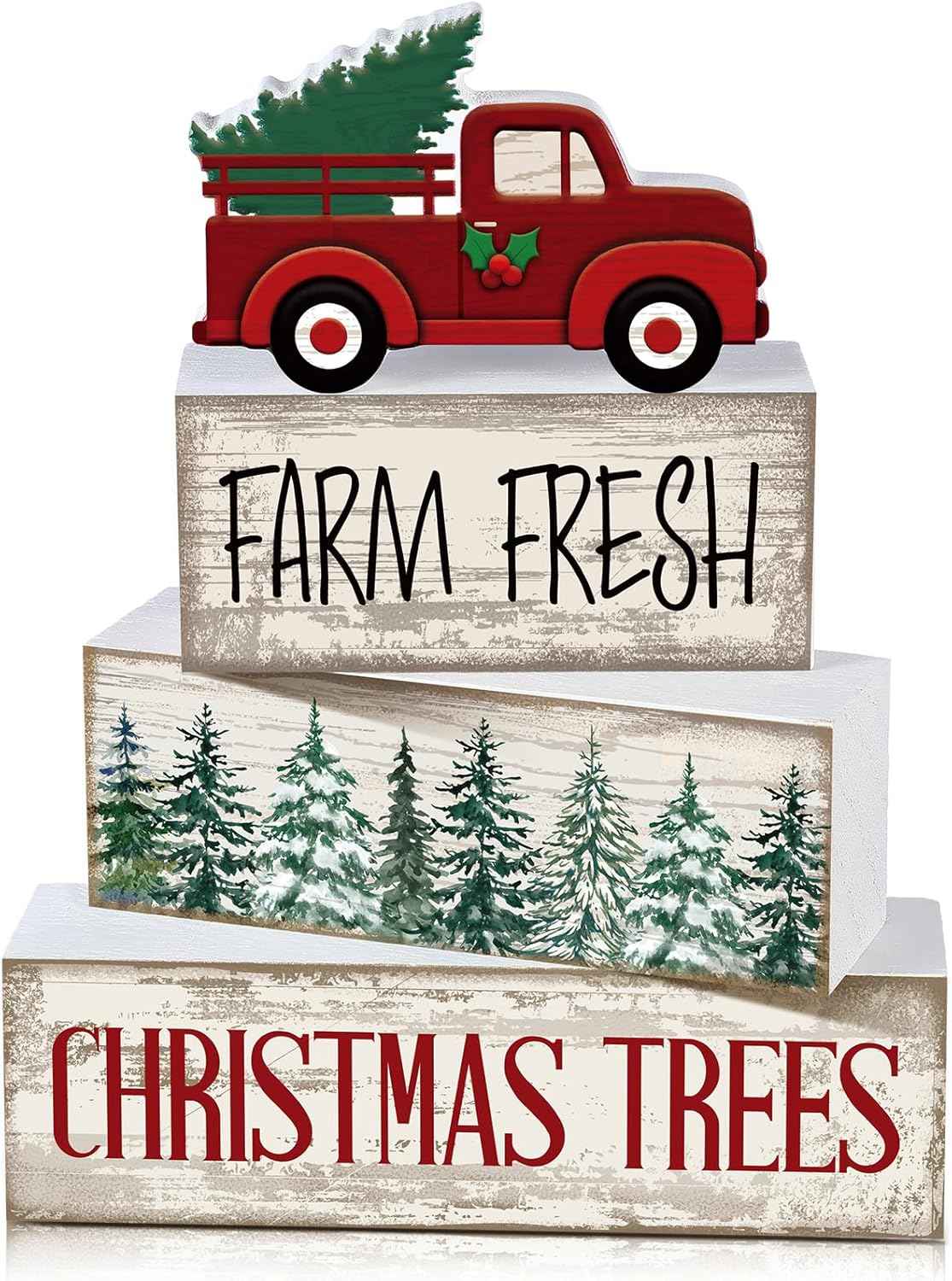 4 Pcs Christmas Table Decoration Wooden Santa Claus Decor Christmas Tiered Tray Decor Decorative Santa Claus Elk Block Sign Gift Farmhouse Xmas Table Centerpiece for Home Kitchen Shelf