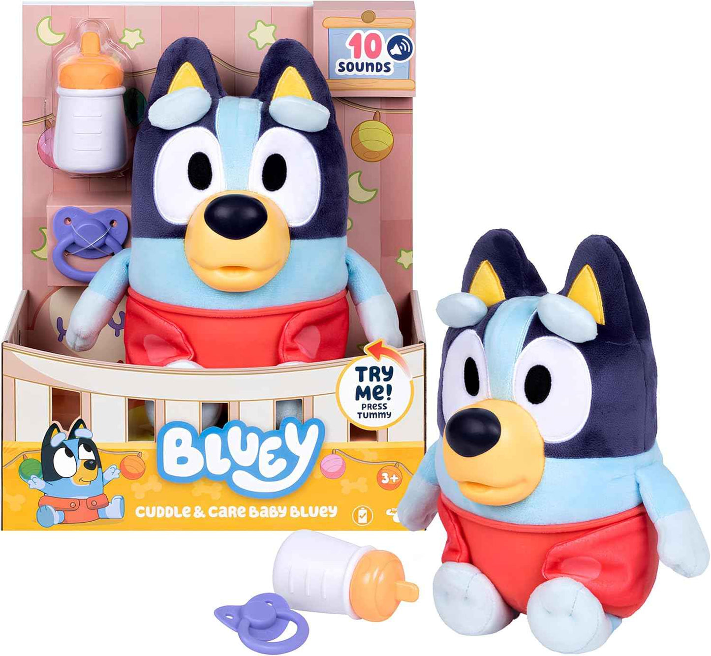 Dress & Play Baby Bingo Bluey Plush, Button, Zip, Buckle and Tie, Learn to Dress Dolls for Toddlers Ages 3+, Fine Motor Skills Baby Zipper Toy