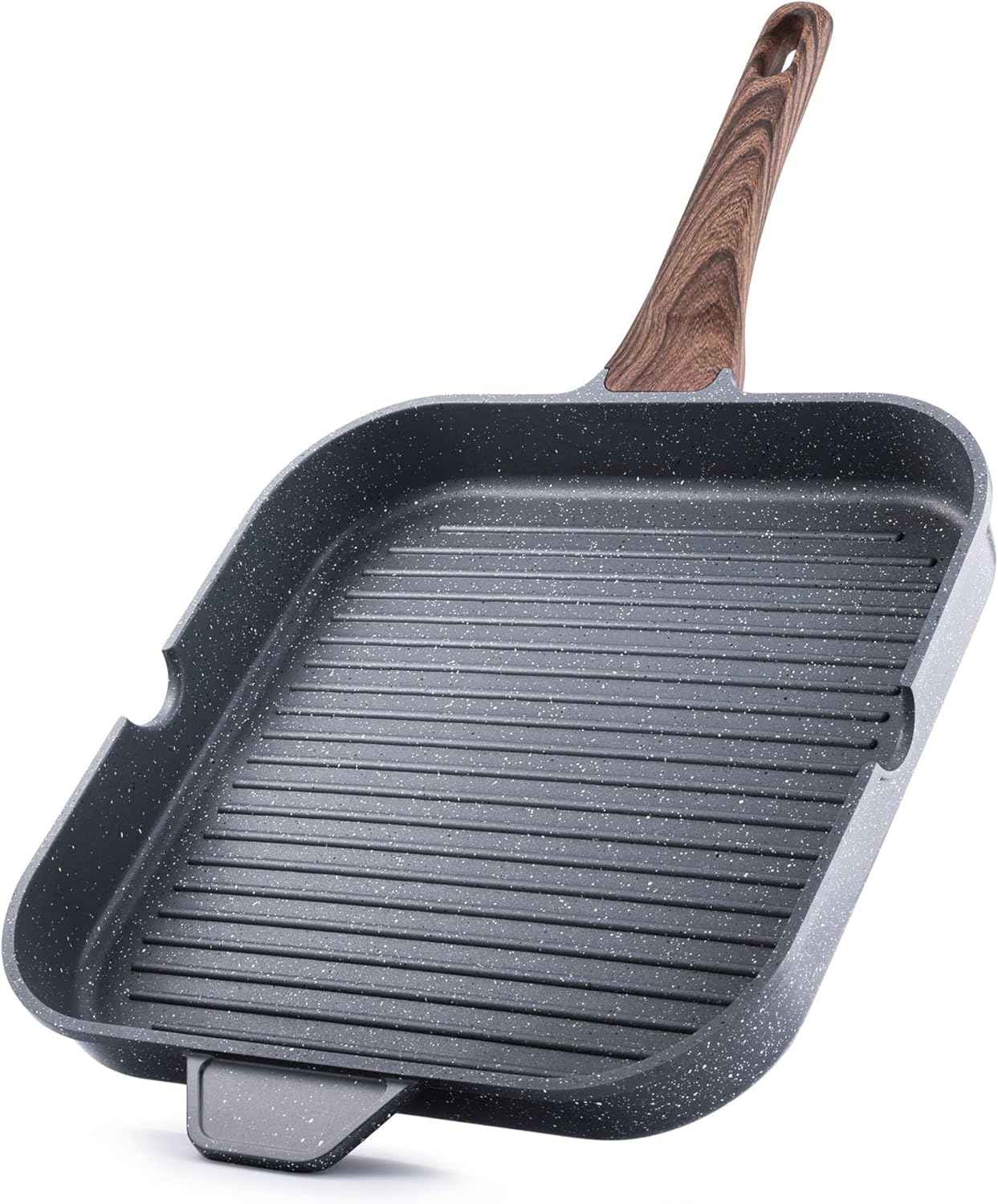 SENSARTE Nonstick Grill Pan for Stove Tops, Versatile Griddle with Pour Spouts, Square Big Cooking Surface, Durable Skillet Indoor & Outdoor Grilling. PFOA Free, 9.5 Inch