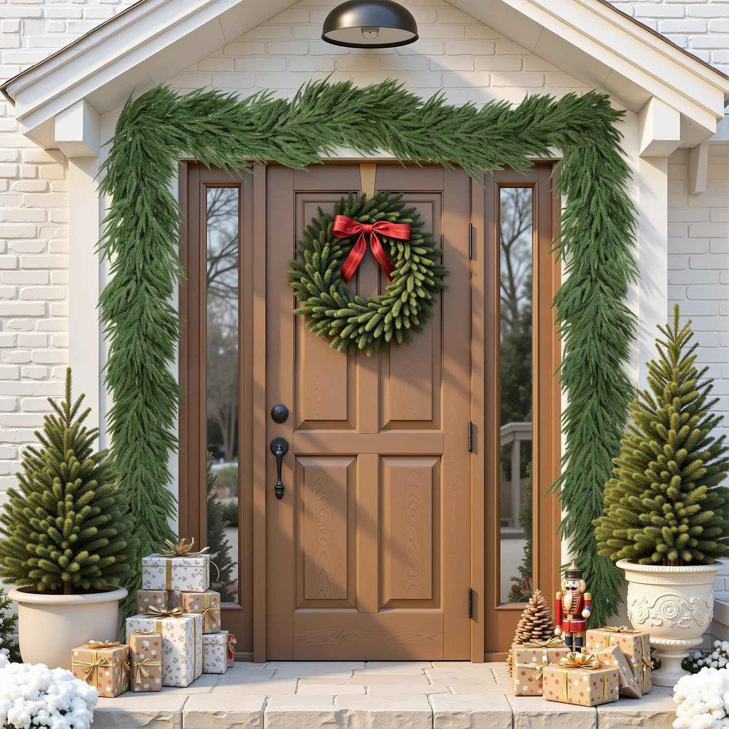 Alupssuc 9ft Christmas Garland, Real Touch Norfolk Pine Garland - Pine Garland, Artificial Greenery Christmas Garland for Mantle, Table, Fireplace, Indoor, Outdoor Christmas Decorations