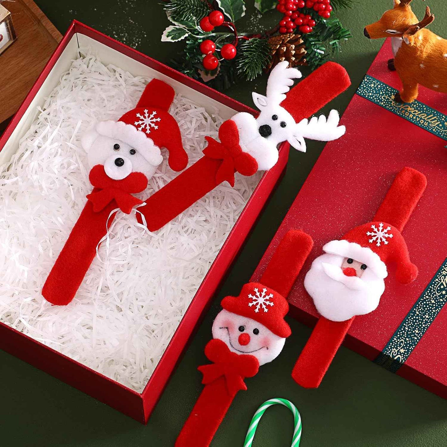 Blulu 20 Pieces Christmas Slap Bracelets Christmas Snap Bracelet Party Favors Xmas Slap Bands Include Santa Claus Snowman Reindeer Bear Xmas Decorations for Girls and Boys