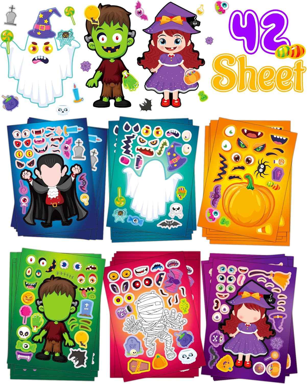 42 Sheets Christmas Party Favor Stickers for Kids, Christmas Goodie Bag Stocking Stuffers Face Stickers, Gifts Games Activities Holiday Sticker Crafts for Kids