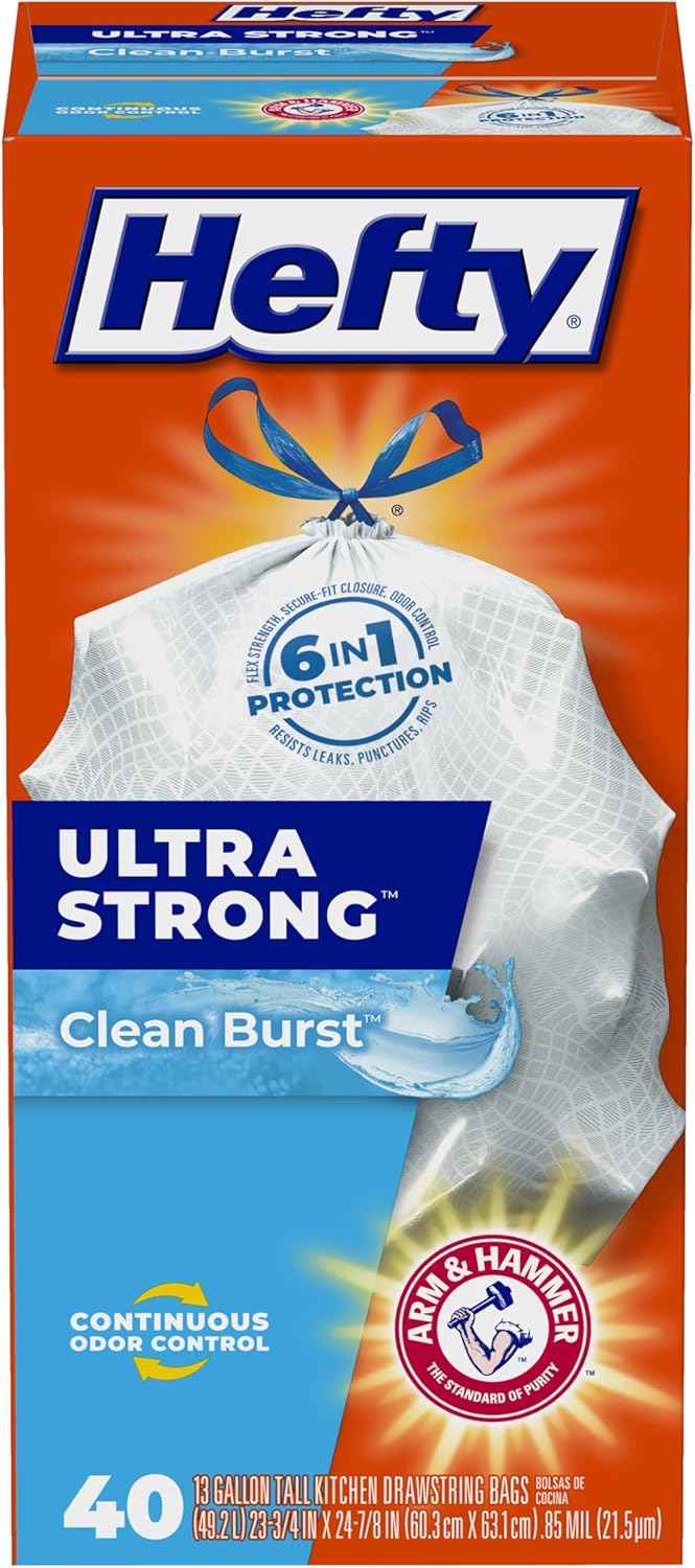 Hefty Ultra Strong Tall Kitchen Trash Bags, Lavender & Sweet Vanilla Scent, 13 Gallon, 80 Count