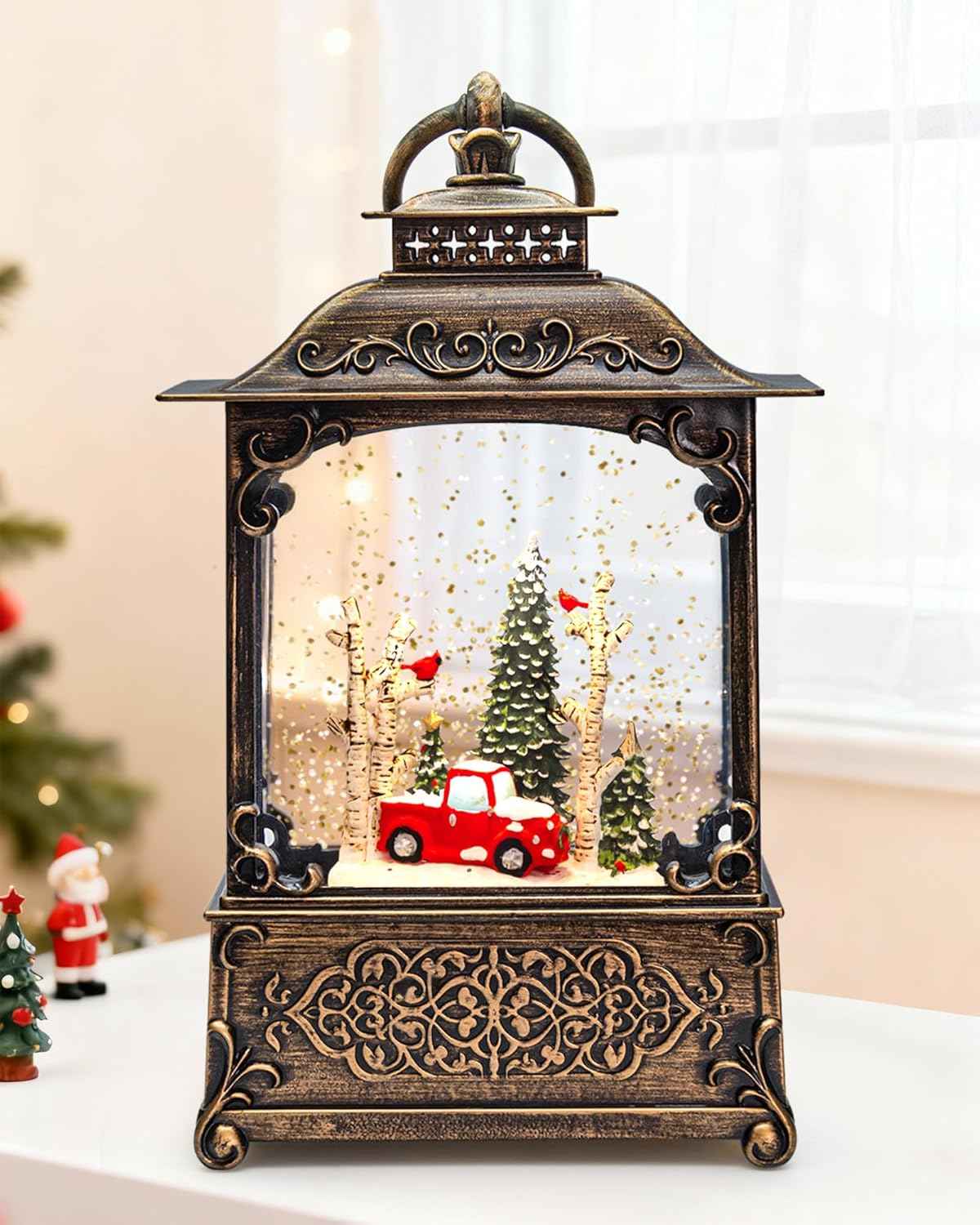 Christmas Santa Snow Globe Light up Lantern with 8 Songs, 9.17" Red Christmas Snow Globes for Kids Adults, 6H Timer & Dual Power, Snowglobes Christmas Decorations Indoor, Gifts for Women Men