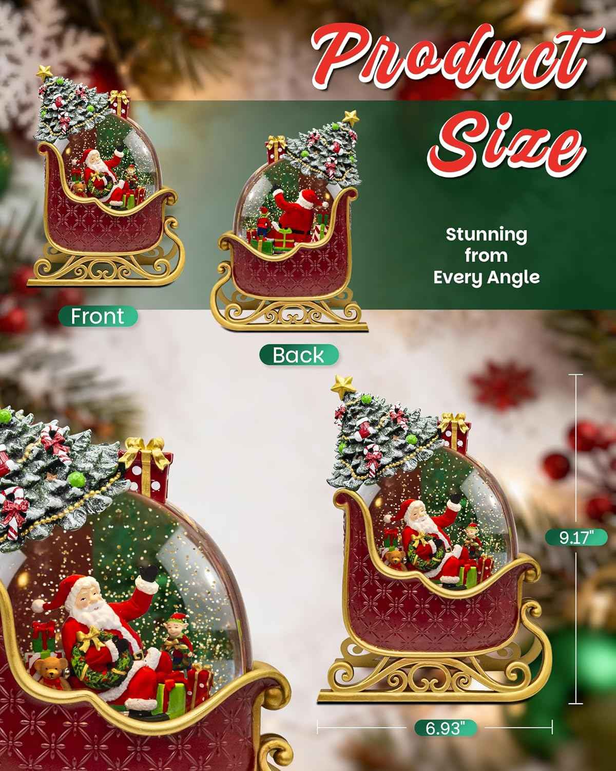 Christmas Santa Snow Globe Light up Lantern with 8 Songs, 9.17" Red Christmas Snow Globes for Kids Adults, 6H Timer & Dual Power, Snowglobes Christmas Decorations Indoor, Gifts for Women Men