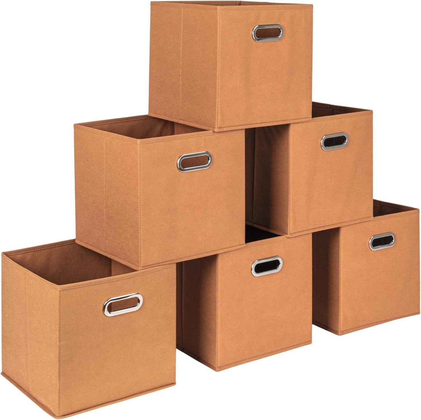 Household Essentials Foldable Fabric Storage Bins 6 Piece Set, Strong Poly-Woven Fabric, Sturdy Chipboard Sides, Grommet Front Handle, Stackable and Foldable, Classic Design, Black
