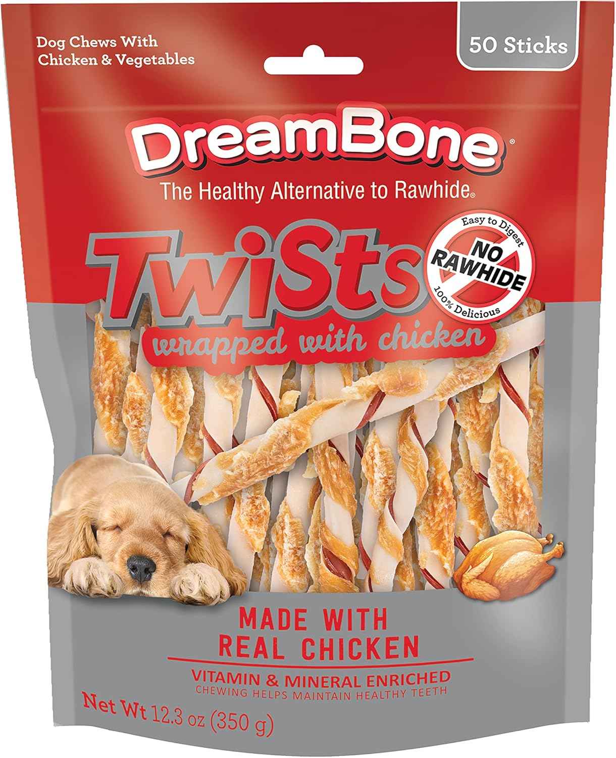 DreamBone Twist Sticks, Made With Real Chicken, Rawhide-Free Chews for Dogs, 50 Count