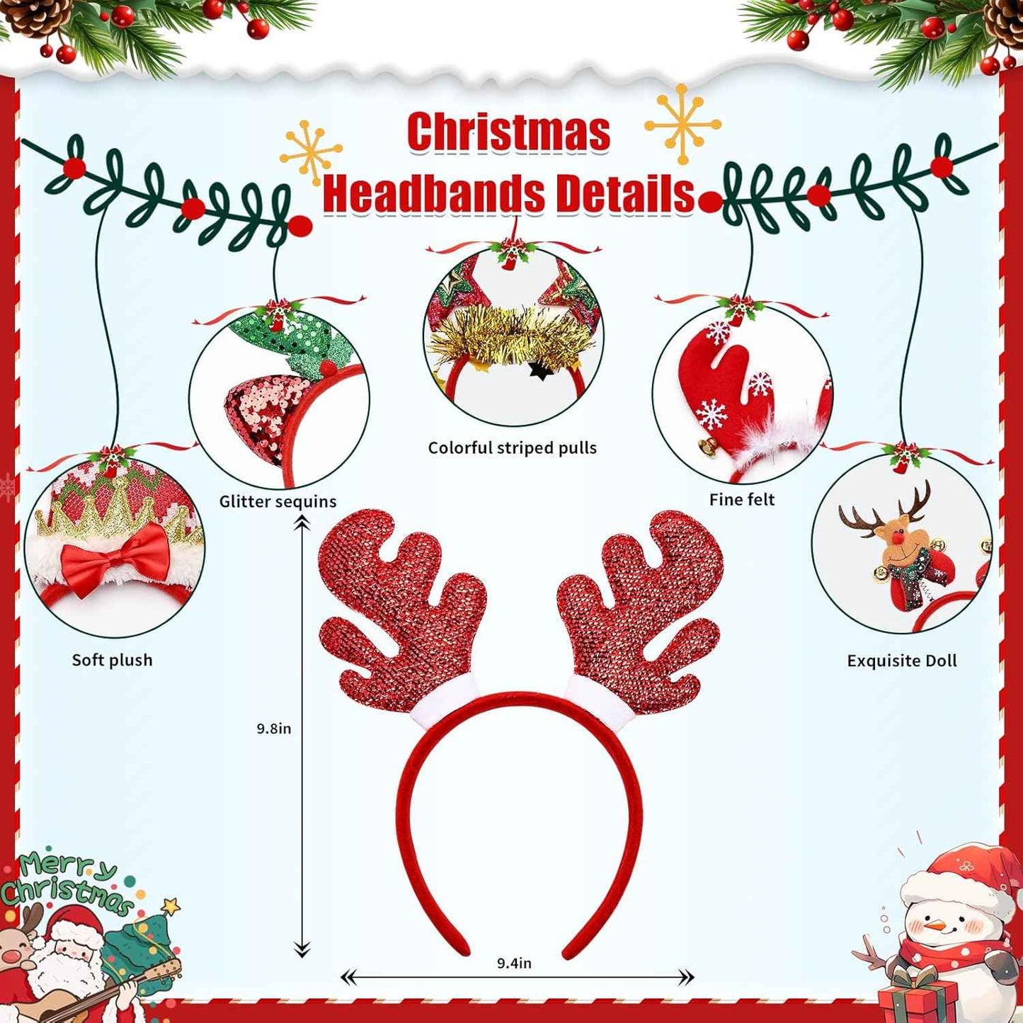 30PCS Christmas Glasses, Headband and Slap Bracelets - Cute Decorations for All People, Exquisite Party Favors