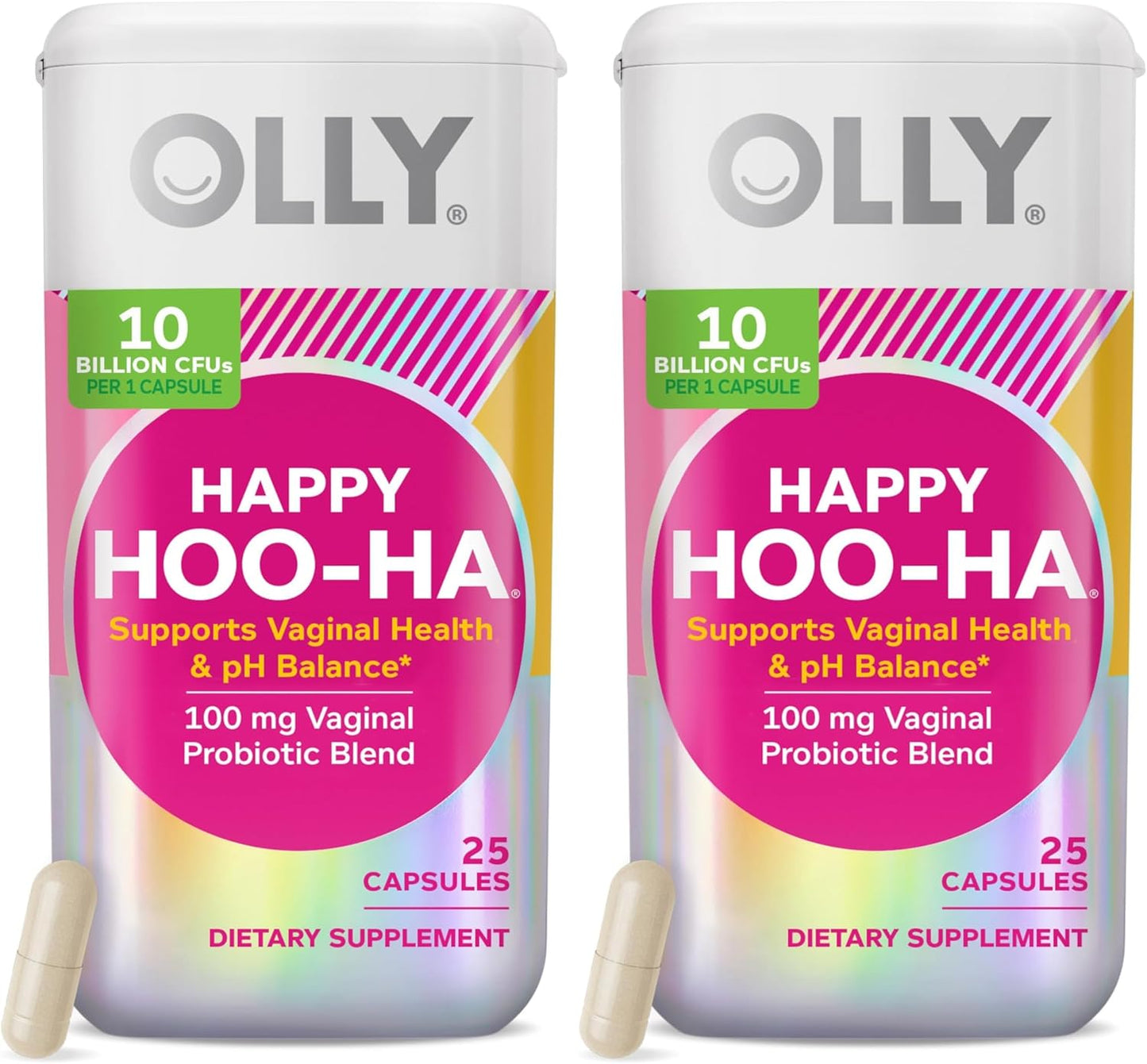 OLLY Happy Hoo-Ha Capsules, Probiotic for Women, Vaginal Health and pH Balance, 10 Billion CFU, Gluten Free - 25 Count