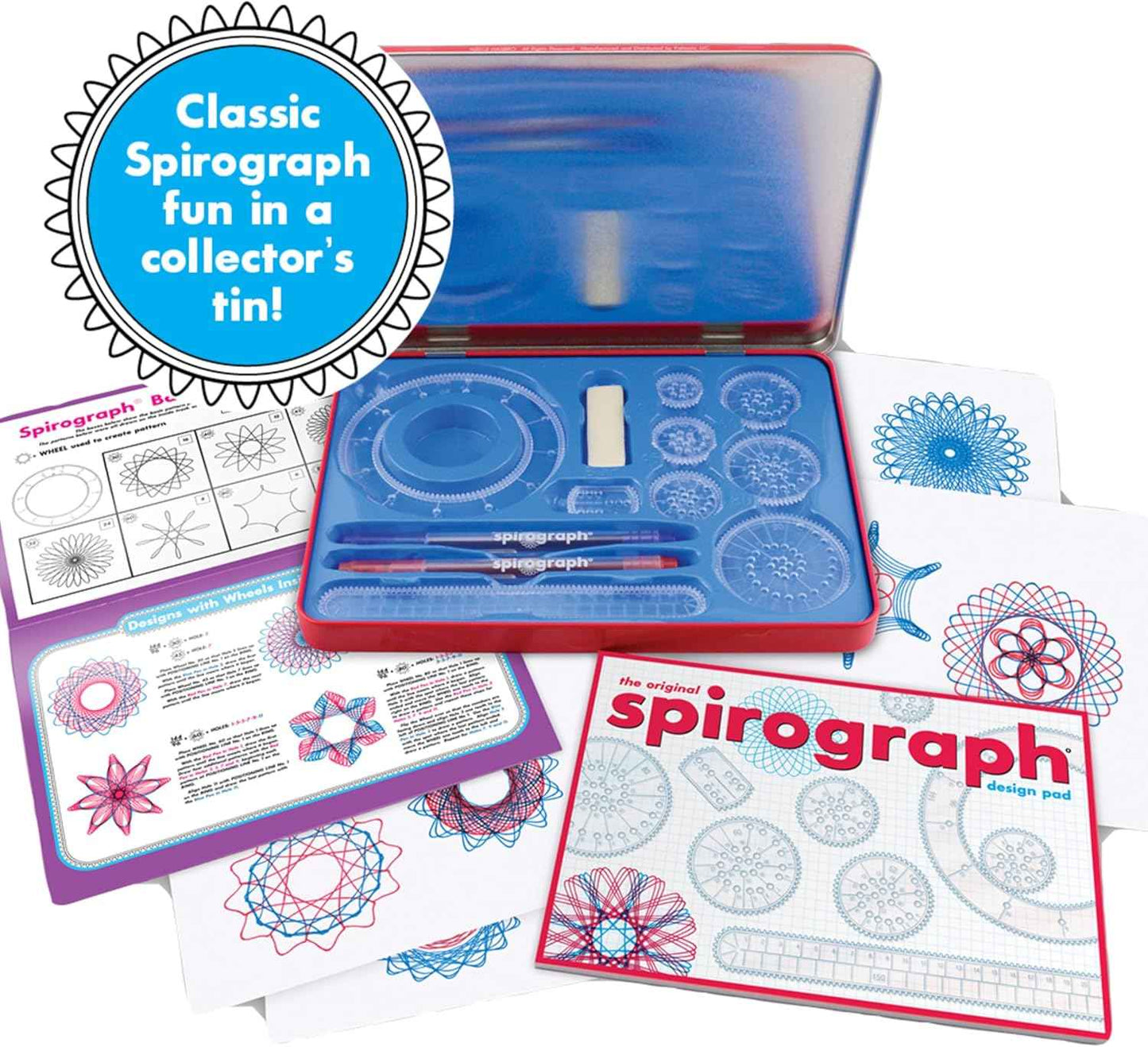Spirograph Design Set Collectors Tin – Arts and Crafts, Kids Toys, Art Supplies, Craft Supplies, Drawing Kit, Spiral Art, Classic Gear Design Kit, Pens, Design Sheet Included, Ages 8 and Up