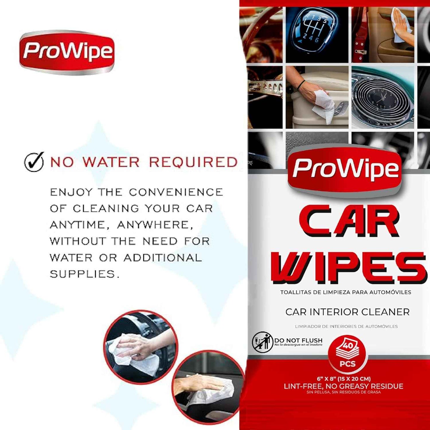 Car Cleaning Wipes - Car Interior Cleaner, Dashboard Cleaner, 1x40 Count Residue-Free Wipes for Interior Surfaces, From Dashboard to Leather Seats, Must Have Accessories