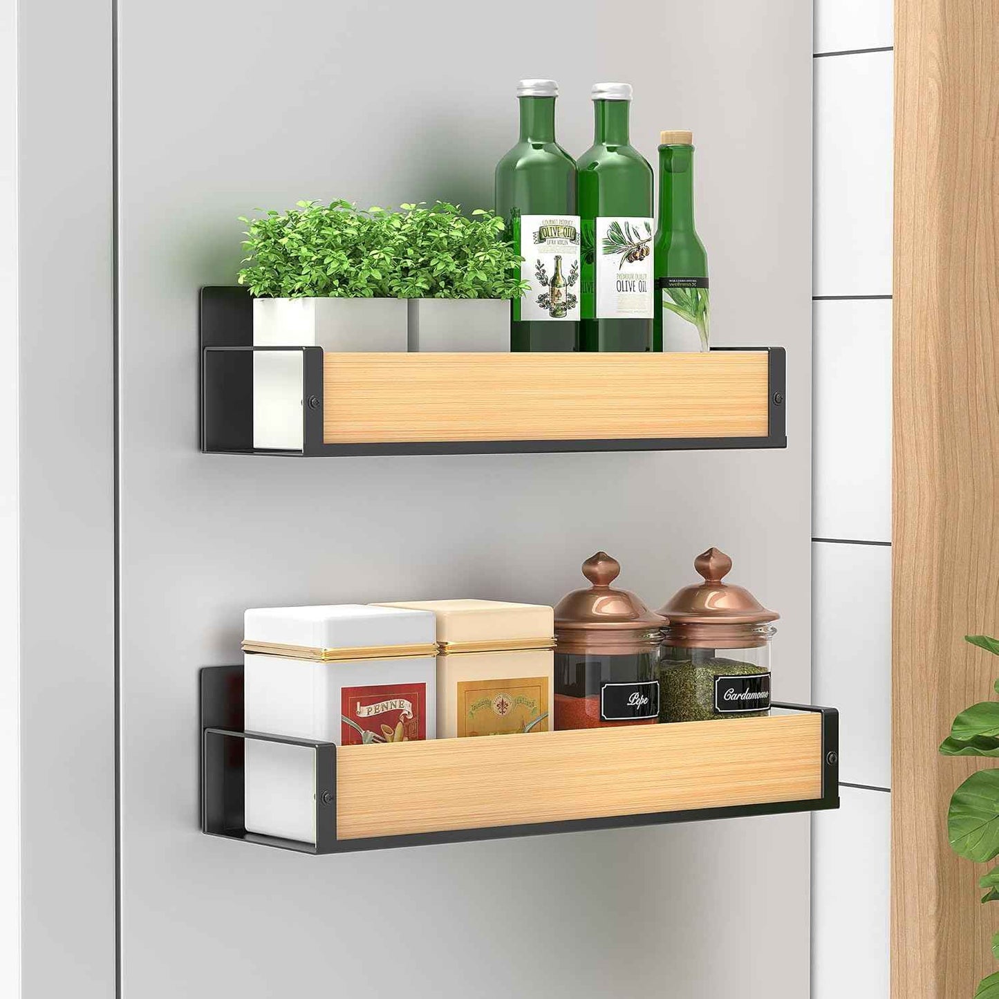 Metal 4 Pack Magnetic Spice Storage Rack Organizer for Refrigerator and Oven, Black Fridge Organizers and Storage