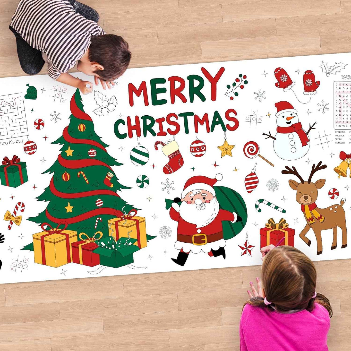 Childom 2 Pack Christmas Tablecloths,Christmas Party Decoration,54 x 108 Inch,Disposable Plastic Table Cloths Rectangular for Party Supplies,Xmas Tree Table Cover for Home,Dinner,Indoor,Outdoor,Picnic