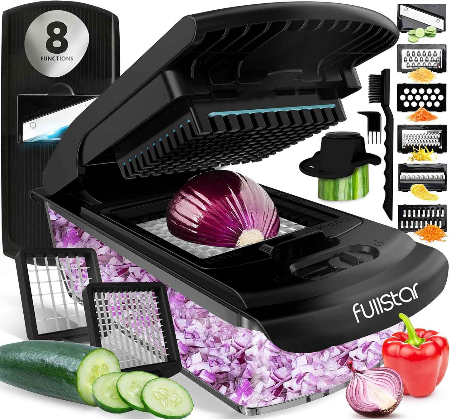 Fullstar The Original Pro Chopper - Vegetable Chopper and Spiralizer, Food Chopper with Container, Fruit Slicer, Kitchen Gadgets & Accessories, Home Essentials (4 in 1, White)